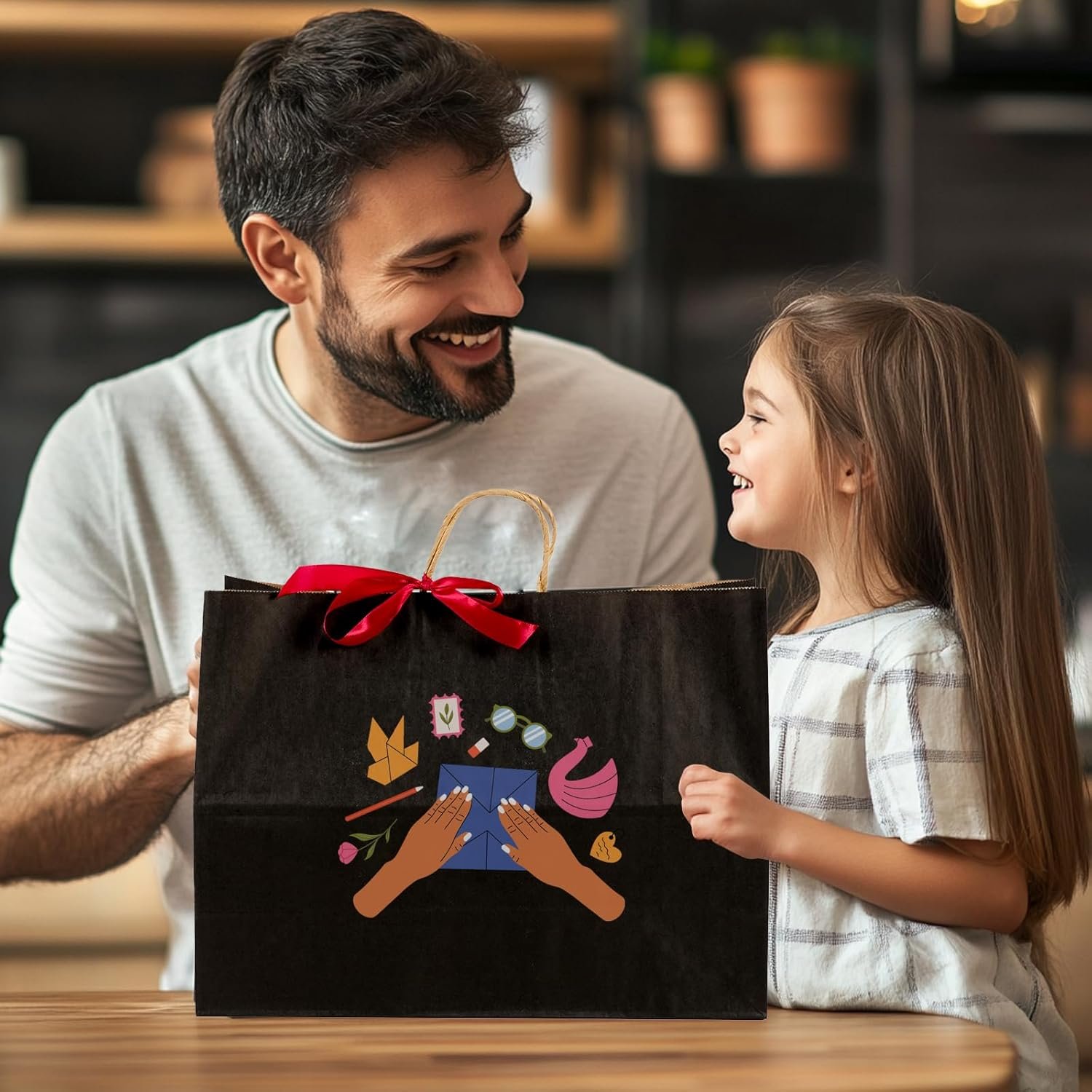 Bolsas de papel negro con asas de 60 piezas 16x6x12 pulgadas, ideales para regalos, comercio y tiendas minoristas, con opción de Logo Personalizado, Marca Blanca y Fábrica.