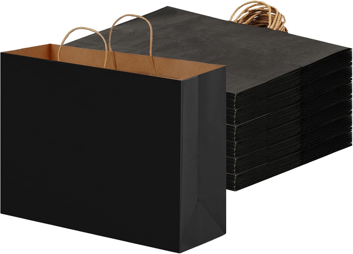 Bolsas de papel negro con asas de 60 piezas 16x6x12 pulgadas, ideales para regalos, comercio y tiendas minoristas, con opción de Logo Personalizado, Marca Blanca y Fábrica.