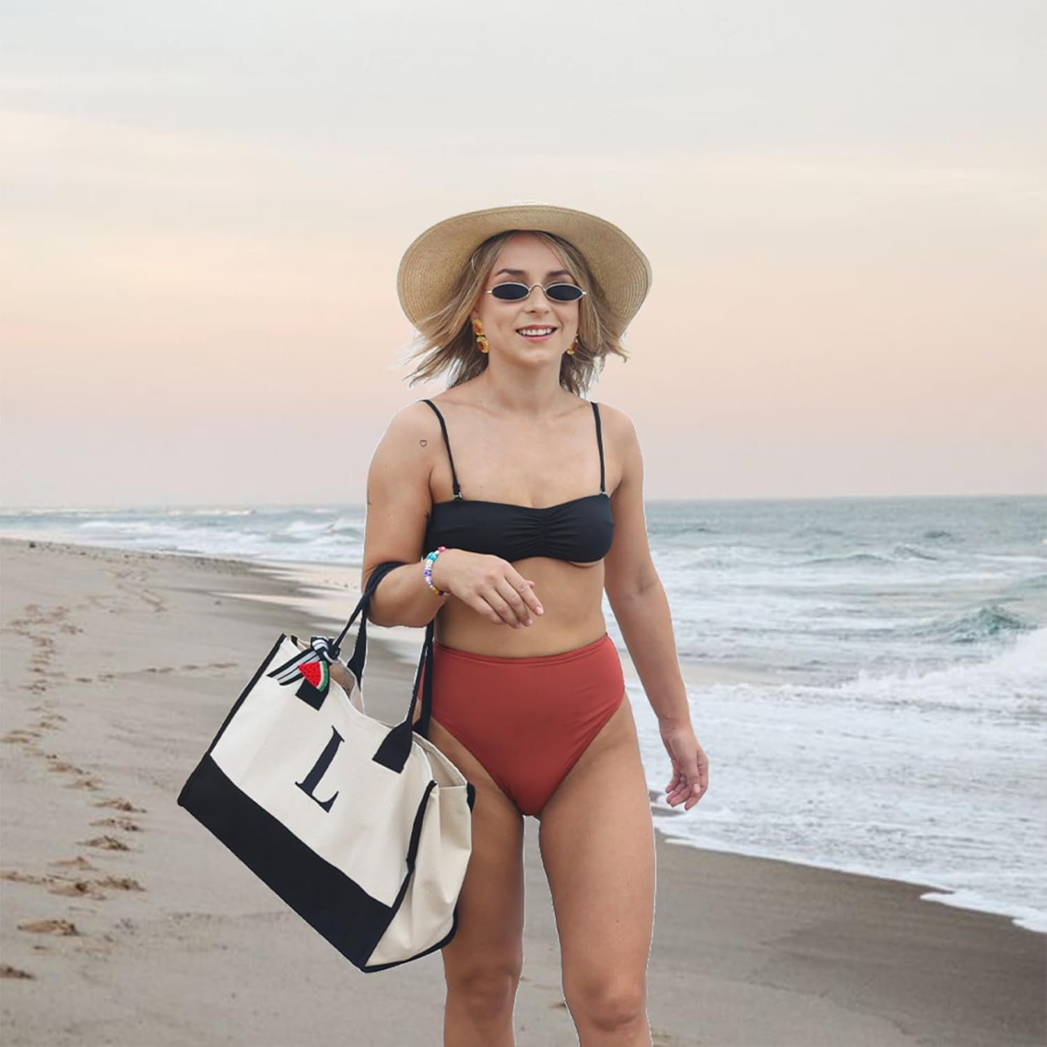 Logo Personalizado Tote Bag de Lona de Algodón 100% para Mujeres con Iniciales, Marca Blanca de Fábrica.