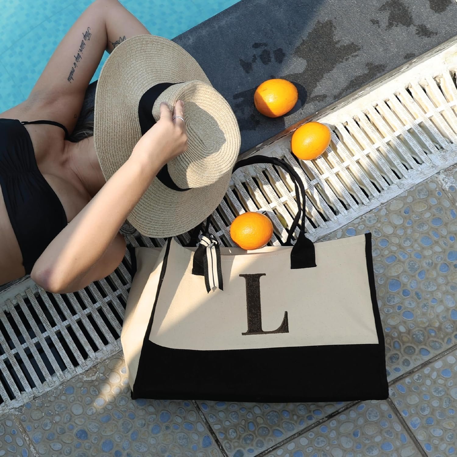 Logo Personalizado Tote Bag de Lona de Algodón 100% para Mujeres con Iniciales, Marca Blanca de Fábrica.