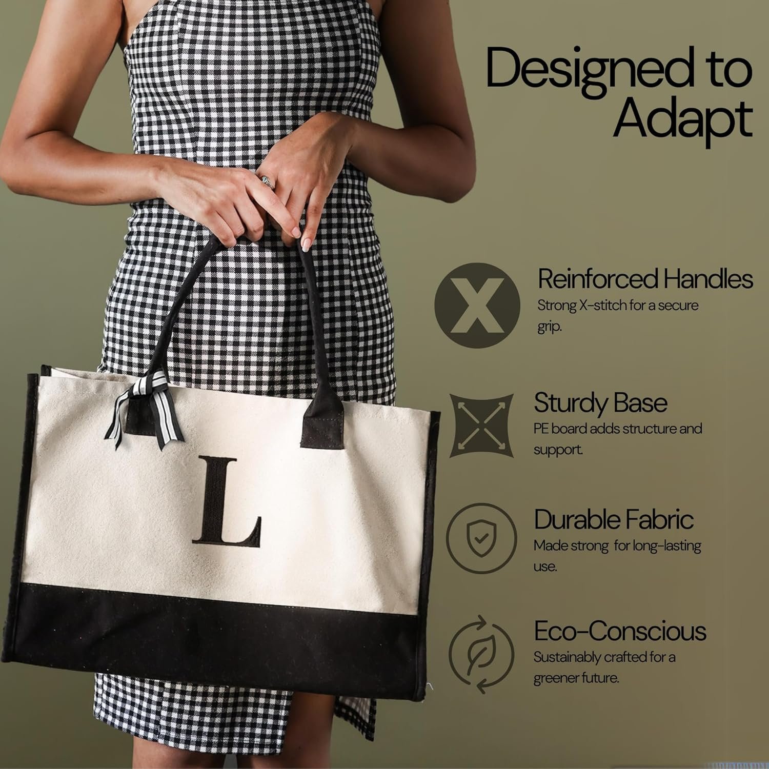 Logo Personalizado Tote Bag de Lona de Algodón 100% para Mujeres con Iniciales, Marca Blanca de Fábrica.