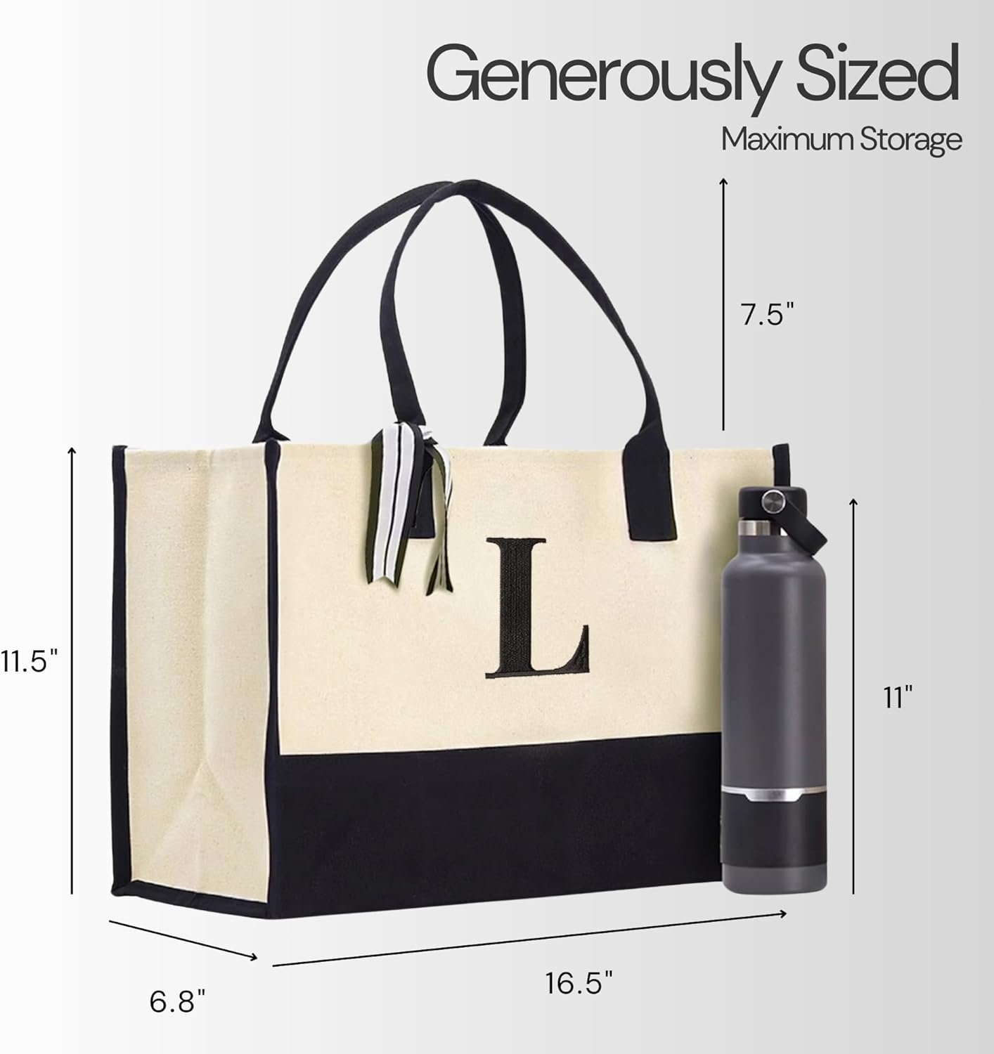 Logo Personalizado Tote Bag de Lona de Algodón 100% para Mujeres con Iniciales, Marca Blanca de Fábrica.