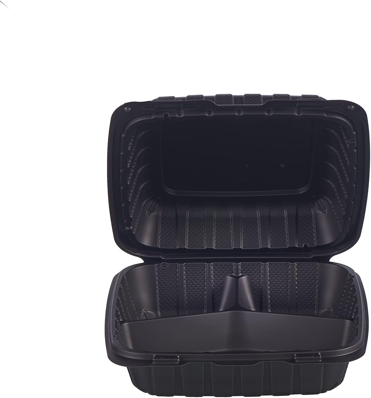 Logo Personalizado Caja de Comida desechable de 3 compartimentos de 8x8 pulgadas, 50 piezas, resistentes a microondas y cortes, con tapa de bisagra, Fábrica de envases plásticos.