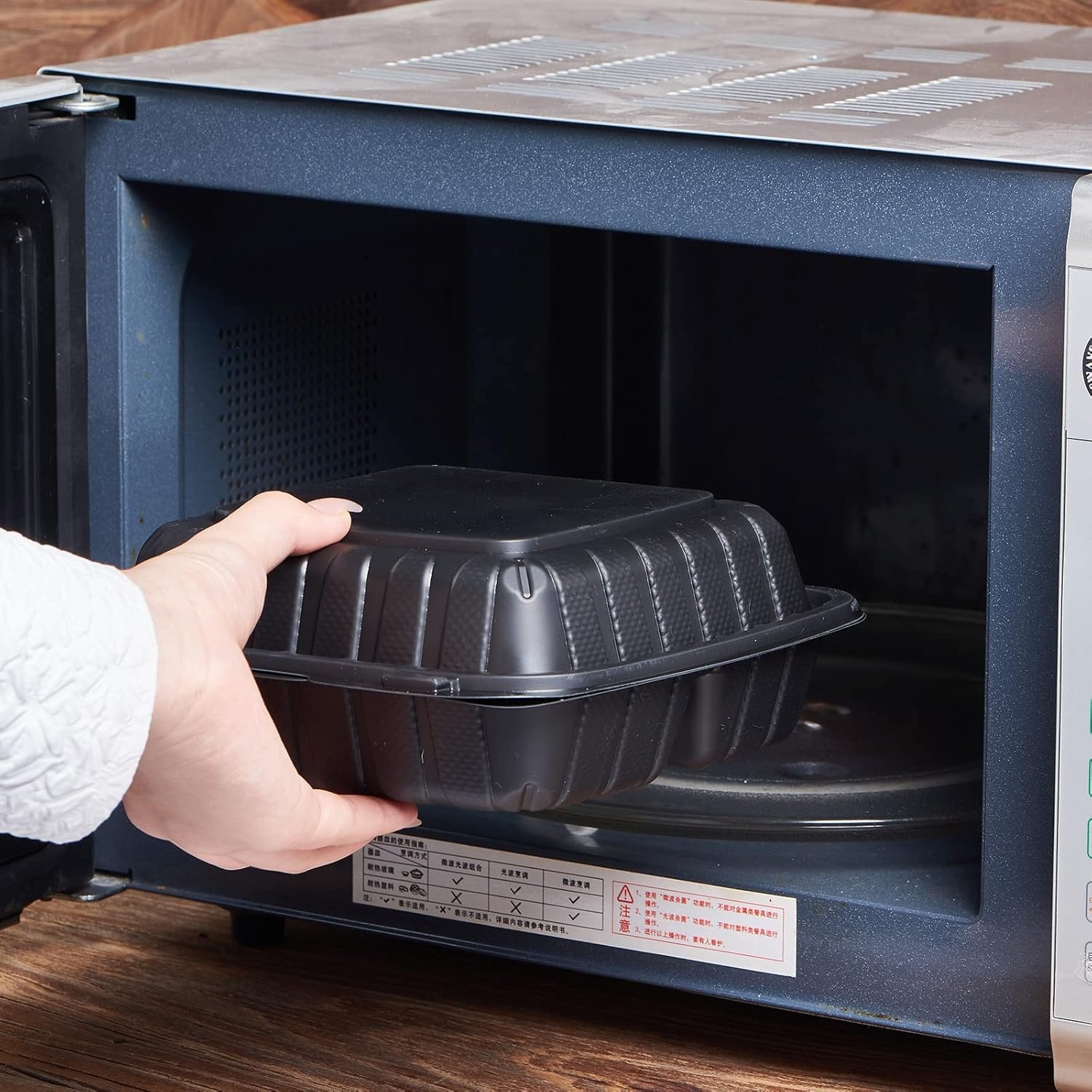 Logo Personalizado Caja de Comida desechable de 3 compartimentos de 8x8 pulgadas, 50 piezas, resistentes a microondas y cortes, con tapa de bisagra, Fábrica de envases plásticos.