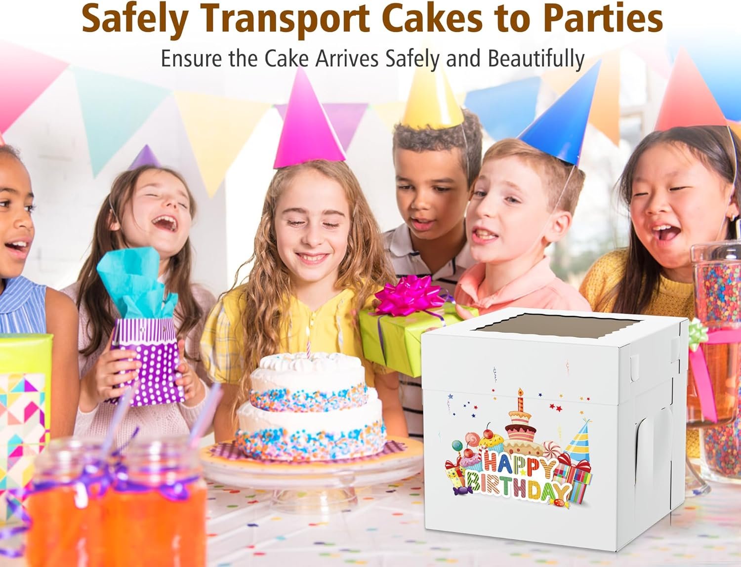 Logo Personalizado Cajas para Pasteles Corrugadas de 10 Piezas en 2 Tamaños - 12x12x12 y 10x10x10 Pulgadas, Cajas Desechables de Cartón para Postres, Proveedor de Transportadores para Pasteles de Capas, Cumpleaños, Bodas, Fiestas, Marca Blanca