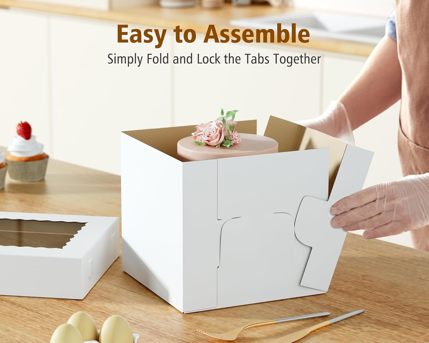 Logo Personalizado Cajas para Pasteles Corrugadas de 10 Piezas en 2 Tamaños - 12x12x12 y 10x10x10 Pulgadas, Cajas Desechables de Cartón para Postres, Proveedor de Transportadores para Pasteles de Capas, Cumpleaños, Bodas, Fiestas, Marca Blanca