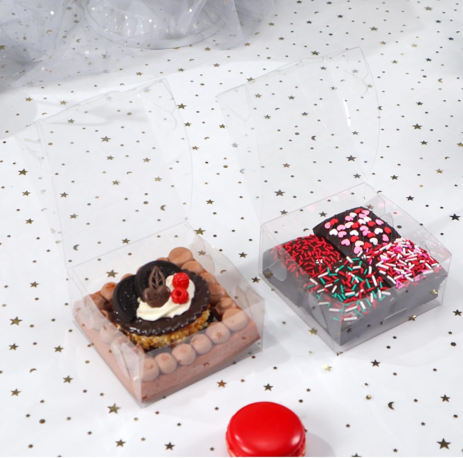 Logo Personalizado - Cajas de Plástico Transparentes 4x4x2 Pulgadas para Galletas, Dona, Jabón, Trufas, Brownies, Pasteles y Favors de Fiesta - Marca Blanca de Proveedor