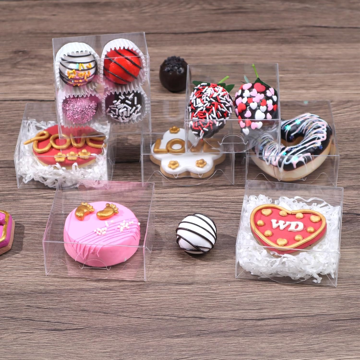 Logo Personalizado - Cajas de Plástico Transparentes 4x4x2 Pulgadas para Galletas, Dona, Jabón, Trufas, Brownies, Pasteles y Favors de Fiesta - Marca Blanca de Proveedor