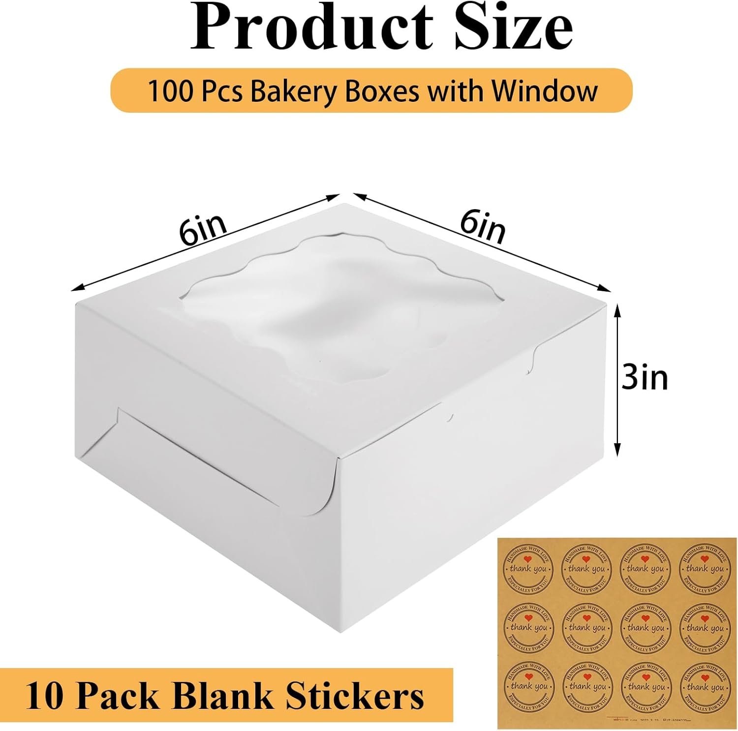 Caja de Bakery de 100 unidades 6 x 6 x 3 pulgadas con ventana, cajas blancas para galletas al por mayor con logo personalizado, ideal para postres, cupcakes, pasteles, galletas, golosinas y fresas chocolate, fabricante especializado. Caja de Bakery de 100 unidades 6 x 6 x 3 pulgadas con ventana, cajas blancas para galletas al por mayor con logo personalizado, ideal para postres, cupcakes, pasteles, galletas, golosinas y fresas chocolate, fabricante especializado.