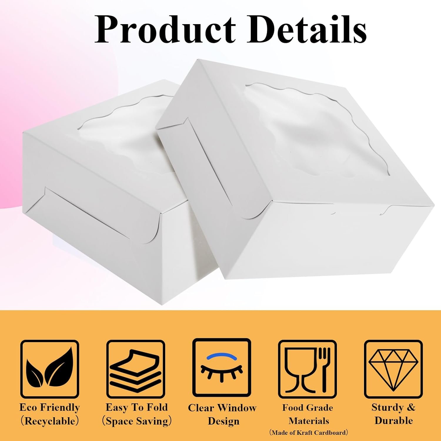 Caja de Bakery de 100 unidades 6 x 6 x 3 pulgadas con ventana, cajas blancas para galletas al por mayor con logo personalizado, ideal para postres, cupcakes, pasteles, galletas, golosinas y fresas chocolate, fabricante especializado. Caja de Bakery de 100 unidades 6 x 6 x 3 pulgadas con ventana, cajas blancas para galletas al por mayor con logo personalizado, ideal para postres, cupcakes, pasteles, galletas, golosinas y fresas chocolate, fabricante especializado.
