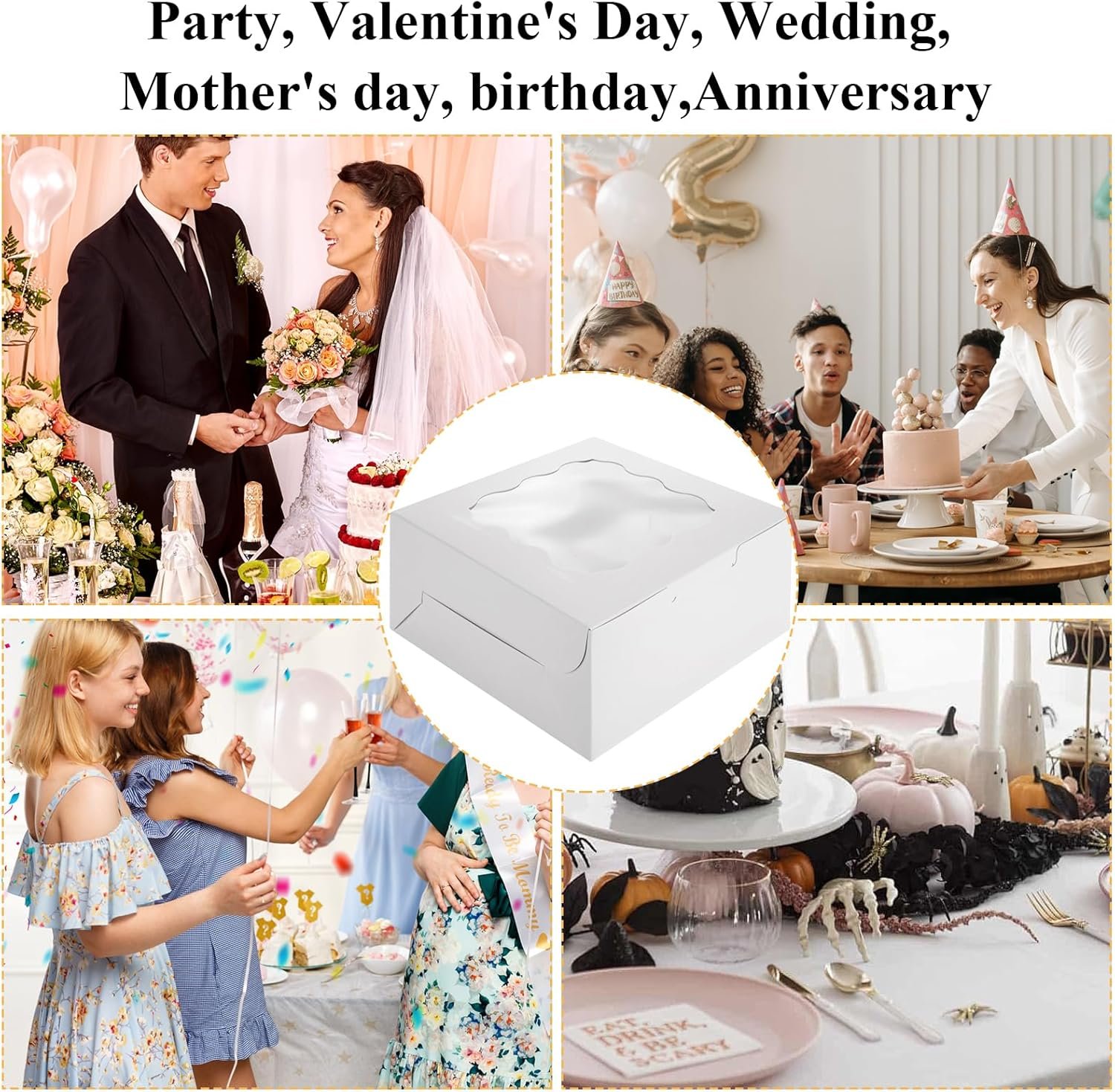 Caja de Bakery de 100 unidades 6 x 6 x 3 pulgadas con ventana, cajas blancas para galletas al por mayor con logo personalizado, ideal para postres, cupcakes, pasteles, galletas, golosinas y fresas chocolate, fabricante especializado. Caja de Bakery de 100 unidades 6 x 6 x 3 pulgadas con ventana, cajas blancas para galletas al por mayor con logo personalizado, ideal para postres, cupcakes, pasteles, galletas, golosinas y fresas chocolate, fabricante especializado.