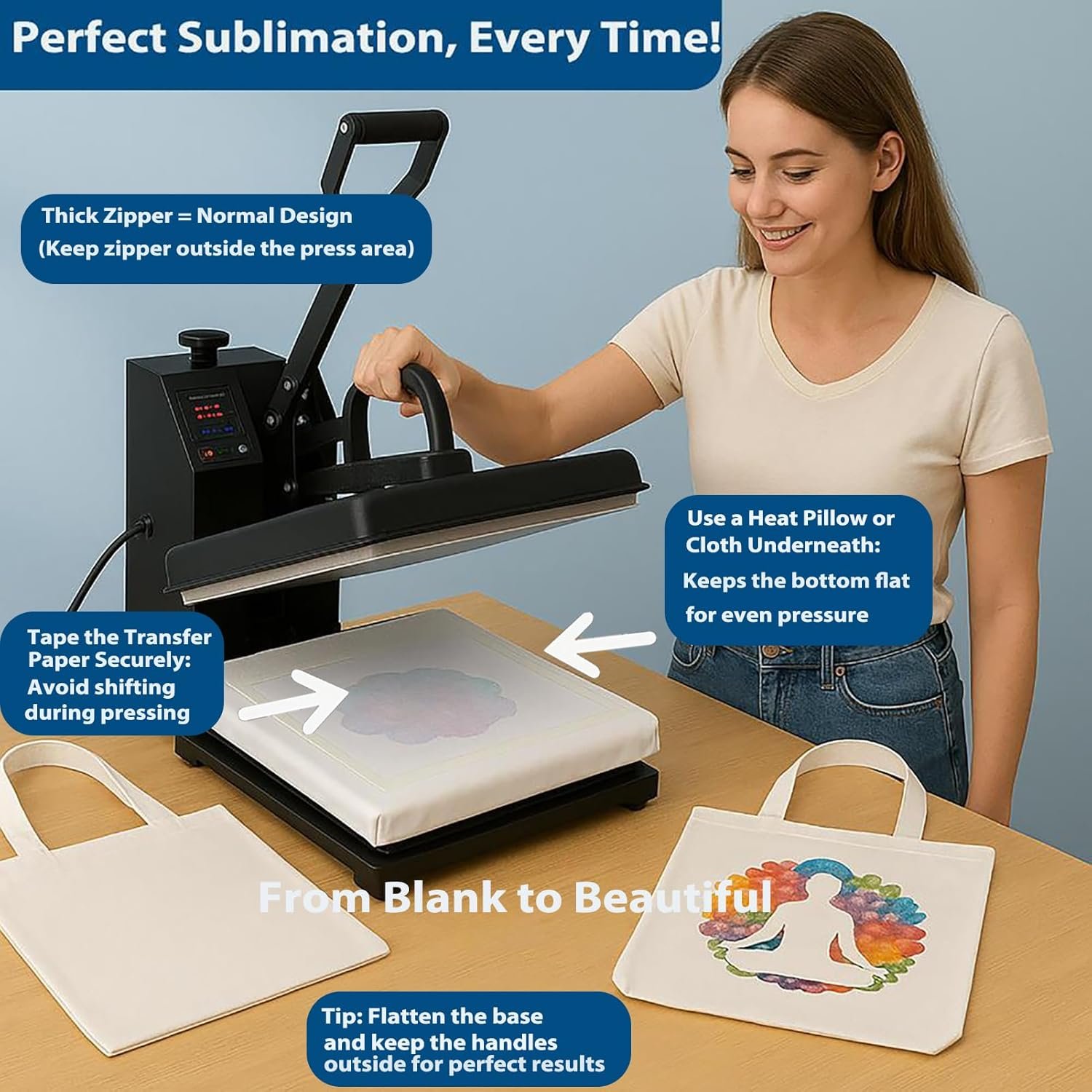 Logo Personalizado Mochilas Tote de Sublimación en Blanco, Bolsa Grande de Lona de Poliéster de 12 oz con Cremallera y Asas Largas, Fabricante para Compras Reutilizables. Logo Personalizado Mochilas Tote de Sublimación en Blanco, Bolsa Grande de Lona de Poliéster de 12 oz con Cremallera y Asas Largas, Fabricante para Compras Reutilizables.