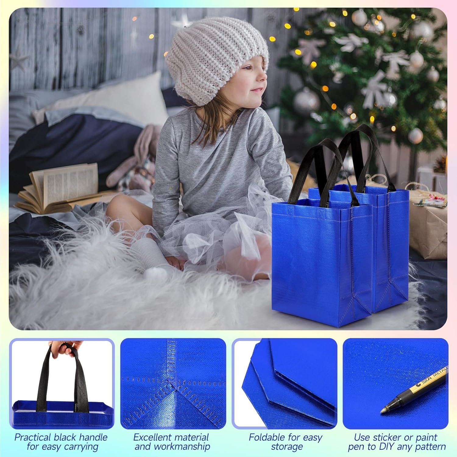 Logo Personalizado Sets de 80 Bolsas de Regalo Reutilizables y Brillantes con Asa para Eventos de Ramadan, Pascua, Bodas, Primavera (10 x 8 x 4.7 Pulgadas, Azul) de Fábrica Logo Personalizado Sets de 80 Bolsas de Regalo Reutilizables y Brillantes con Asa para Eventos de Ramadan, Pascua, Bodas, Primavera (10 x 8 x 4.7 Pulgadas, Azul) de Fábrica