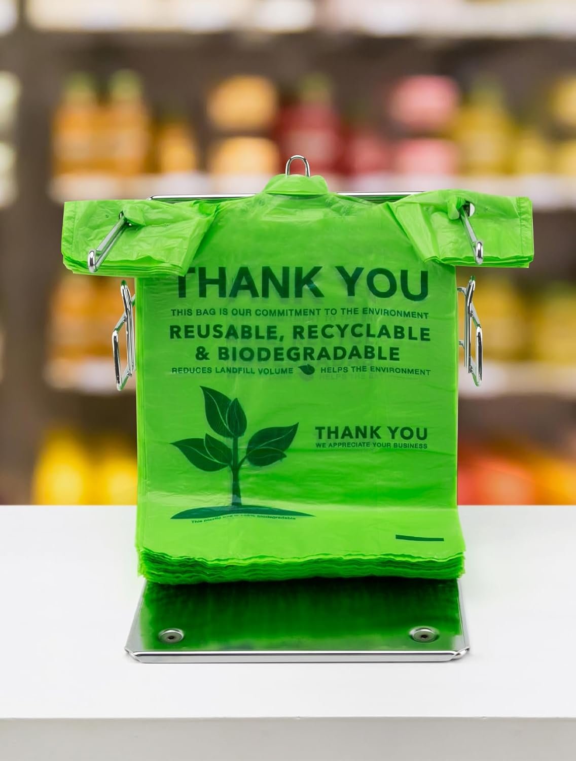 Bolsas biodegradables tipo camiseta con logo personalizado, 100 bolsas compostables de agradecimiento, resistentes y ecológicas, 11.5 x 6.25 x 21 pulgadas, marca blanca de proveedor.