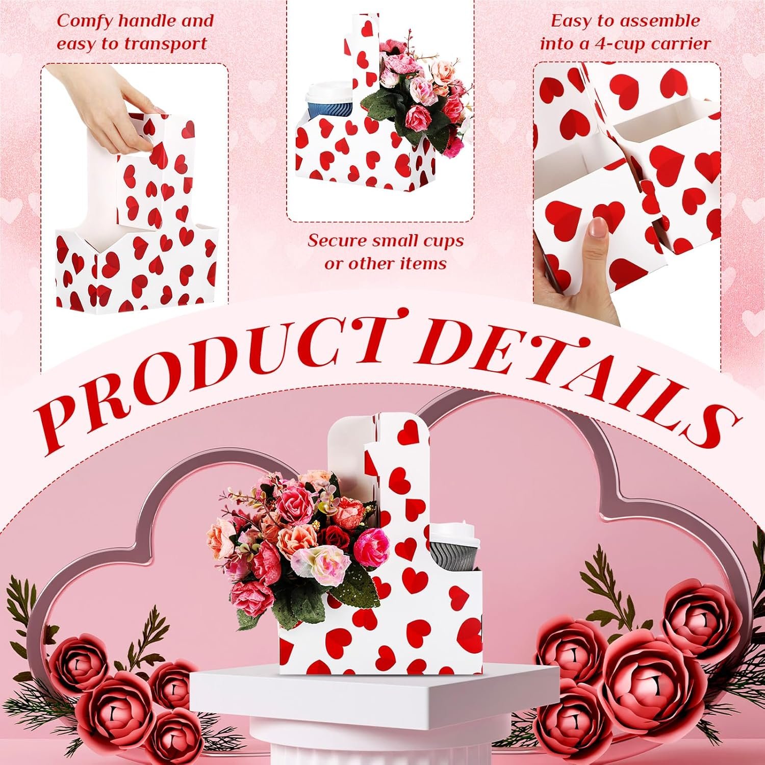 Logo Personalizado 24 Pcs Soporte de Bebidas con Asas en Forma de Corazón Rojo, Portable y Desechable, Ideal para Café y Bebidas Frías, Marca Blanca, Proveedor de Suministros para Fiestas Galentines. Logo Personalizado 24 Pcs Soporte de Bebidas con Asas en Forma de Corazón Rojo, Portable y Desechable, Ideal para Café y Bebidas Frías, Marca Blanca, Proveedor de Suministros para Fiestas Galentines.