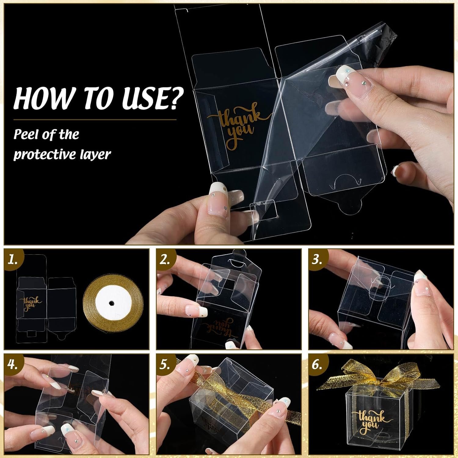 Caja de regalo transparente de 200 piezas con logo personalizado, cajas de plástico con tapa, cintas y letreros de agradecimiento, ideales para regalos de fiesta, macarrones, caramelos y postres, empaques para cupcakes 2 x 2 x 2 pulgadas, proveedor de calidad.