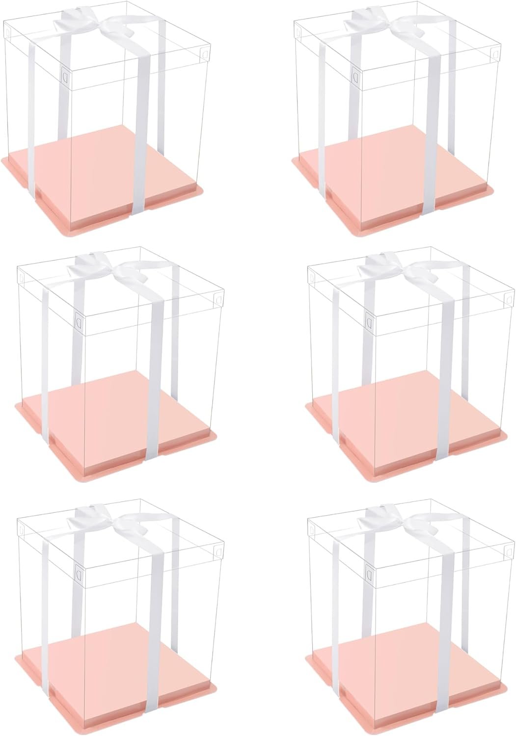 Logo Personalizado caja de pastel transparente rosa con cinta, cajas para pastel de 4 pulgadas y 6 pulgadas, caja de pastel pequeña y transportadora, contenedores de cartón cuadrado claros para regalos en bodas, cumpleaños y fiestas (6 piezas) de Fábrica. Marca Blanca en envases de repostería.