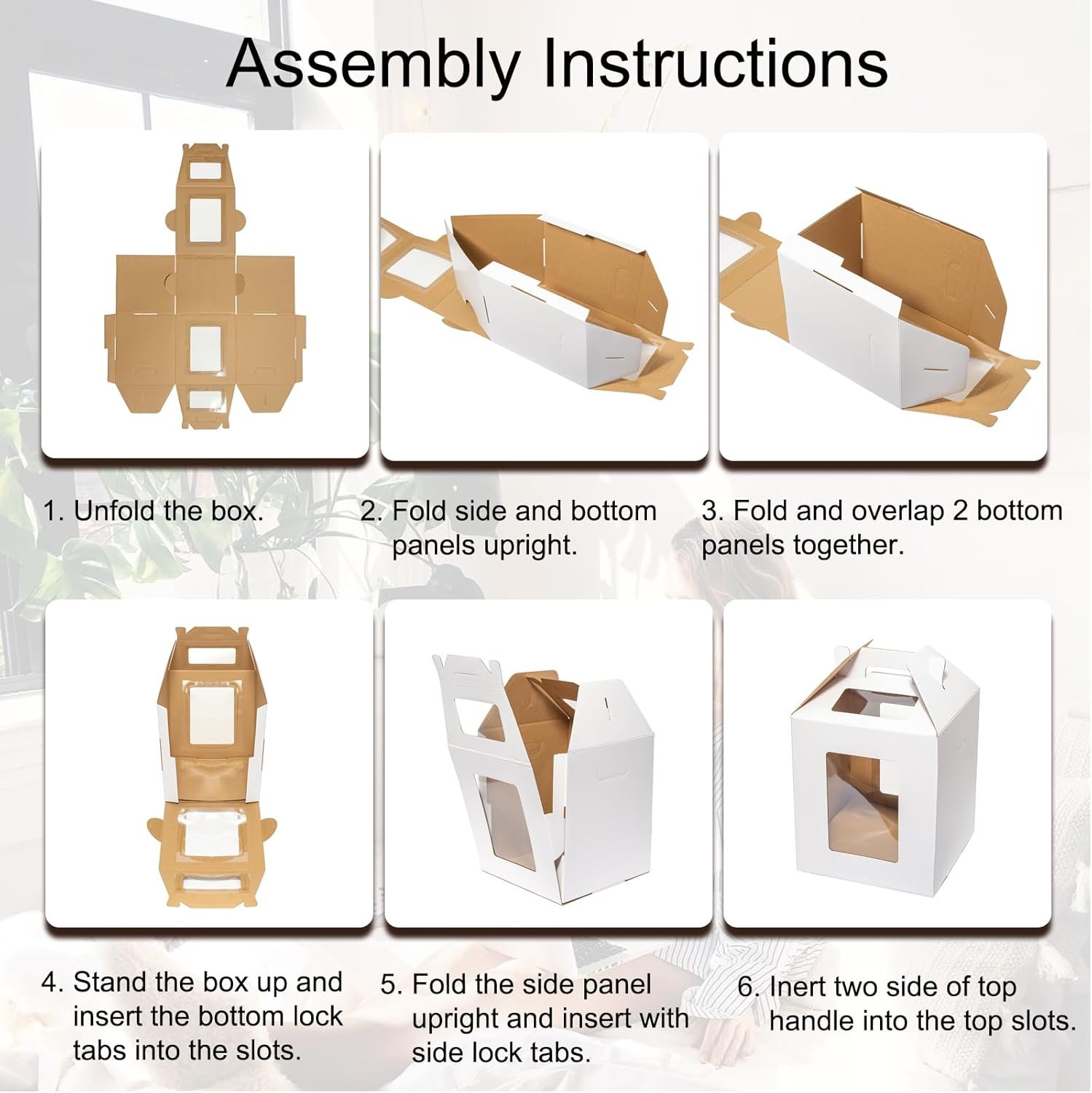 Logo Personalizado Caja Alta para Pasteles de Niveles con Ventana, Tamaños 10x10x12 y 12x12x14 Pulgadas, Transportador Desechable para Pasteles Grande con Asa - Caja de Transporte Segura para Bodega, Marca Blanca Proveedor.