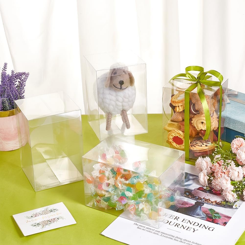 Caja de Favor Transparente Personalizada 4x4x6 Pulgadas para Dulces, Chocolates y Postres, Ideal para Fiestas de Baby Shower y Regalos del Festival de San Valentín, Proveedor de Marca Blanca.