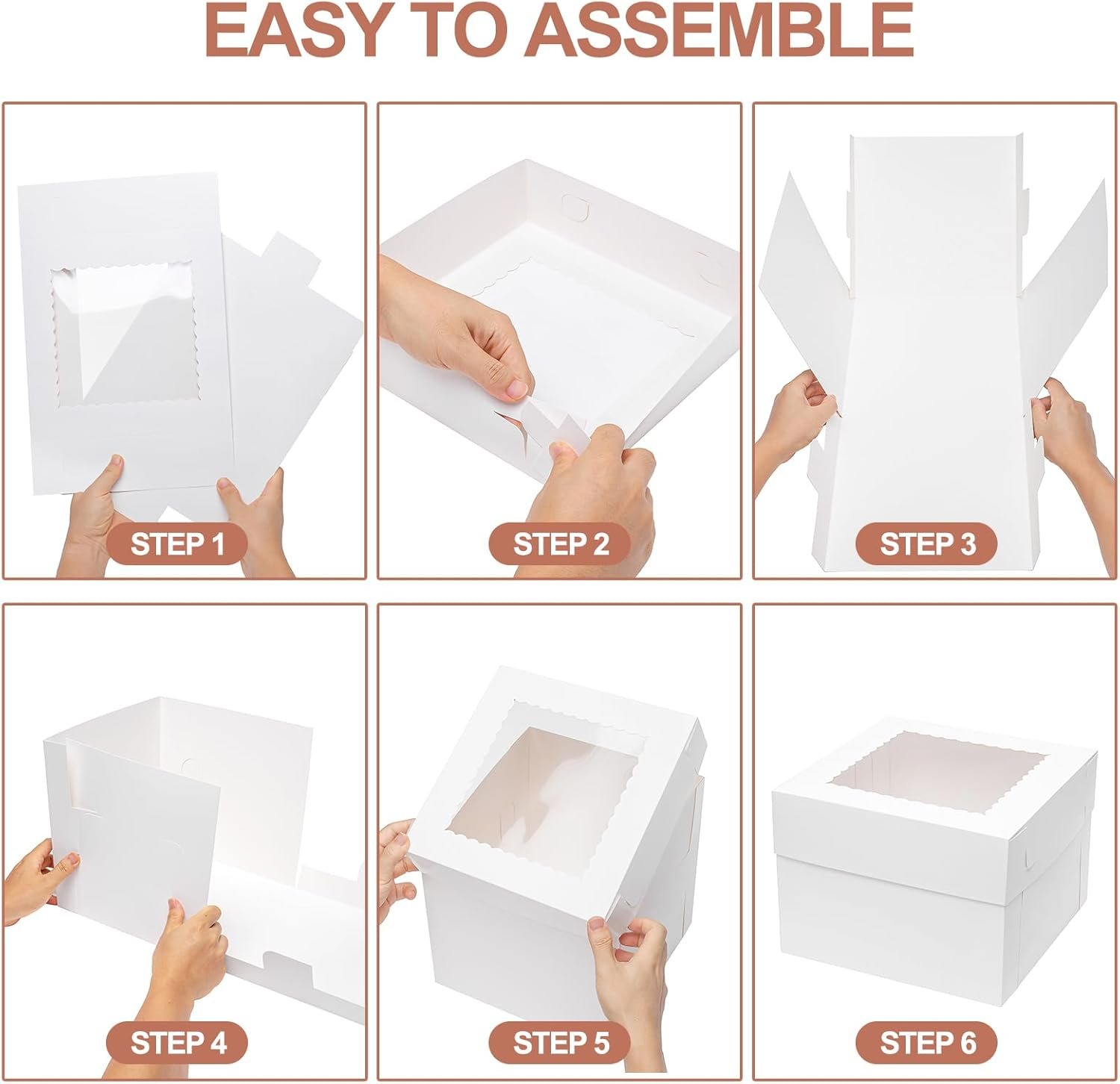 Logo Personalizado 25 cajas de pastel de 14x10x6 cm con ventana, cajas rectangulares para pastelería, ideales para tartas, cupcakes, donas, galletas y empaques de pie, Marca Blanca de alta calidad, Fabricante confiable.