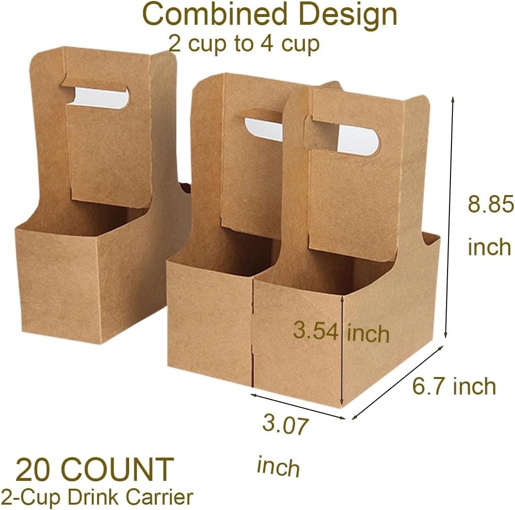 Logo Personalizado Portavasos de Papel Kraft para 2 Tazas con Asa, Soporte para Café para Llevar, 20 Unidades, Ideal para Marca Blanca, Proveedor Especializado en Envases.