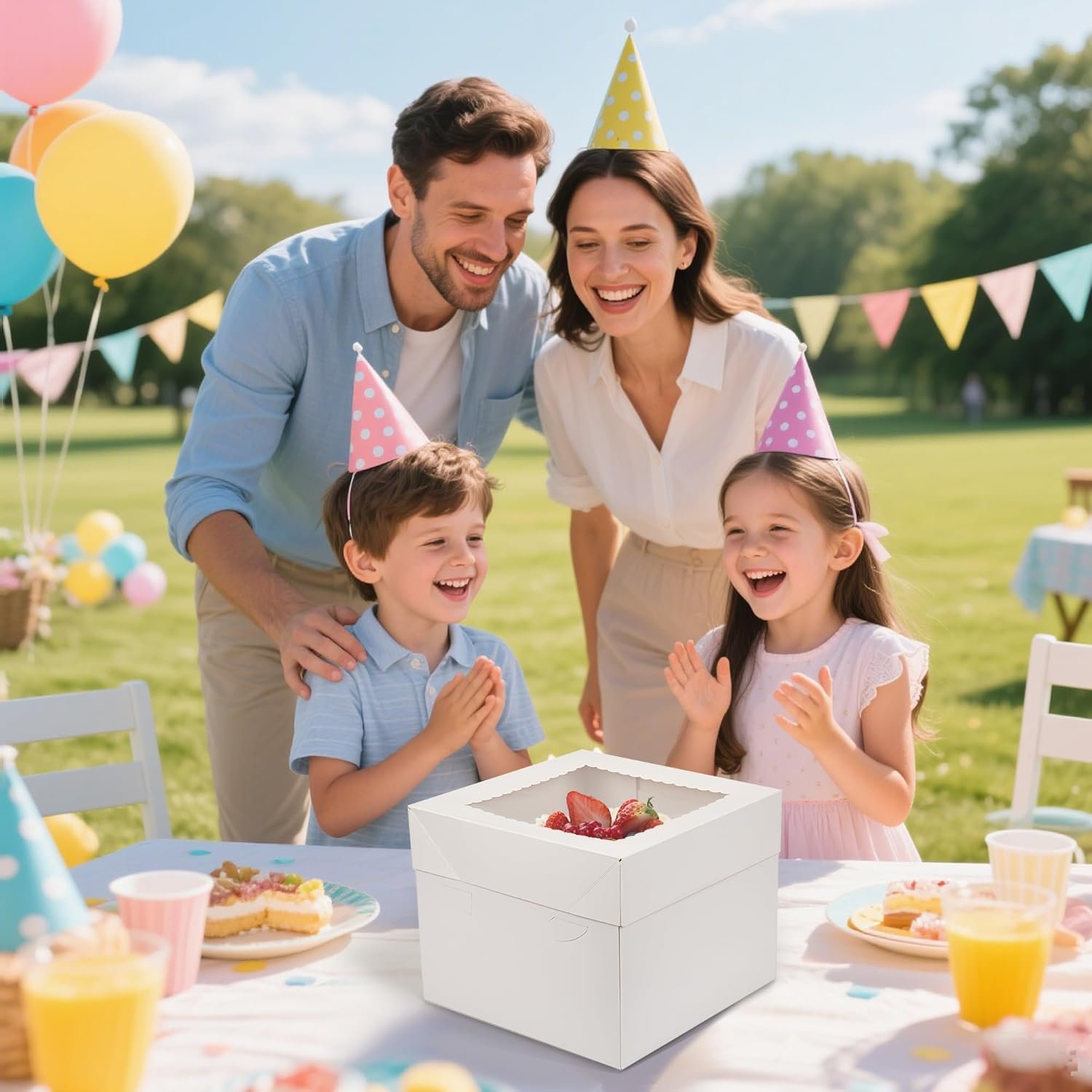 Cajas de Pastel Blancas con Ventana 12 pcs, 8x8x8 Pulgadas, Suministros para Decoración de Pasteles con 12 pcs de Cartón Dorado y 3 pcs de Stickers, Marca Blanca para Regalos de Fábrica. Cajas de Pastel Blancas con Ventana 12 pcs, 8x8x8 Pulgadas, Suministros para Decoración de Pasteles con 12 pcs de Cartón Dorado y 3 pcs de Stickers, Marca Blanca para Regalos de Fábrica.