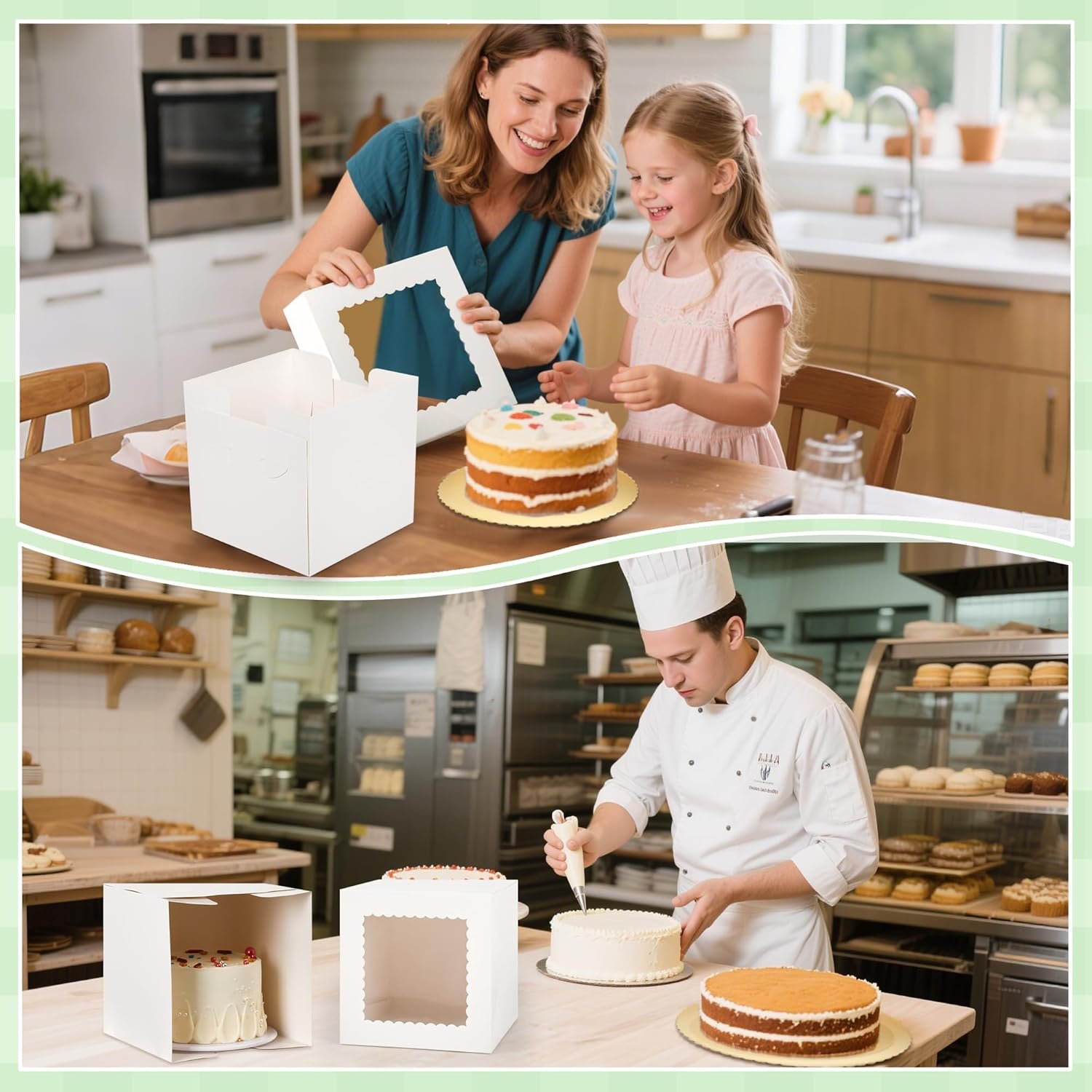 Cajas de Pastel Blancas con Ventana 12 pcs, 8x8x8 Pulgadas, Suministros para Decoración de Pasteles con 12 pcs de Cartón Dorado y 3 pcs de Stickers, Marca Blanca para Regalos de Fábrica. Cajas de Pastel Blancas con Ventana 12 pcs, 8x8x8 Pulgadas, Suministros para Decoración de Pasteles con 12 pcs de Cartón Dorado y 3 pcs de Stickers, Marca Blanca para Regalos de Fábrica.