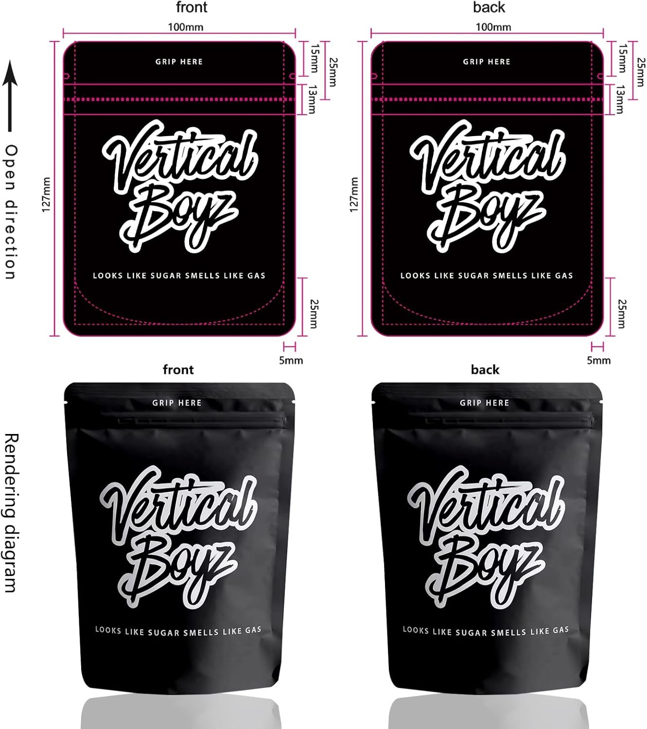 Bolsas Personalizadas de 3.5g en Packs de 500, Pouches de Mylar Impresos a Medida con Logo, Fábrica de Pouches Resealable con Cierre Zip Lock.