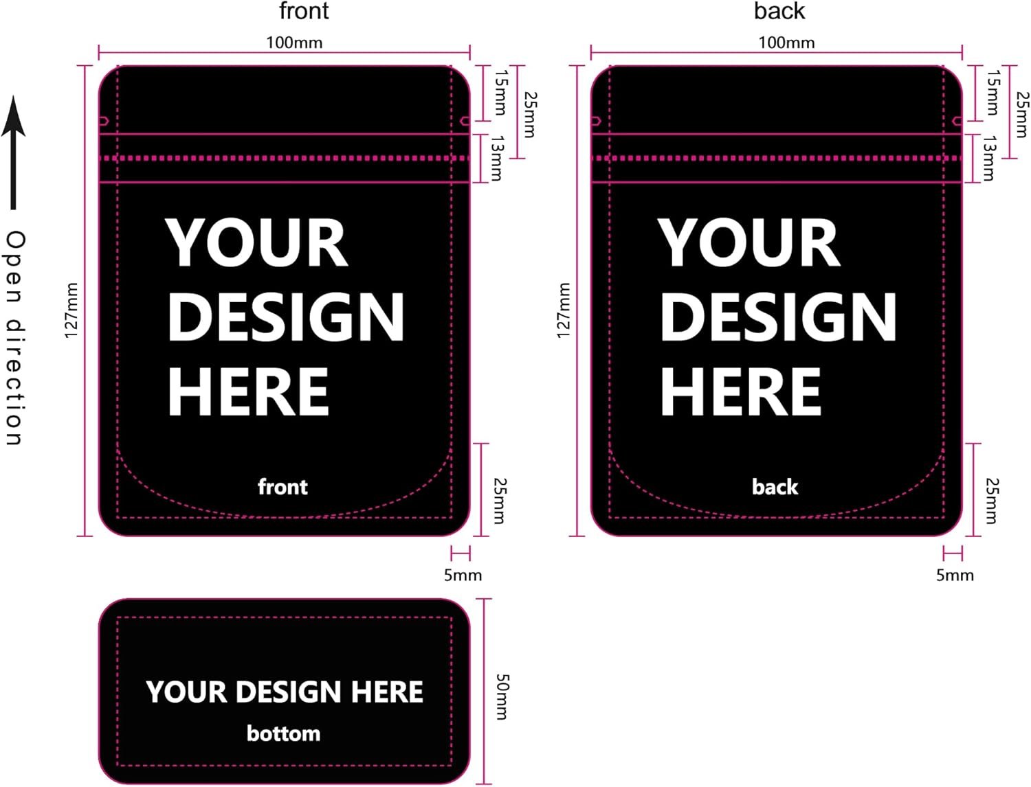 Bolsas Personalizadas de 3.5g en Packs de 500, Pouches de Mylar Impresos a Medida con Logo, Fábrica de Pouches Resealable con Cierre Zip Lock.