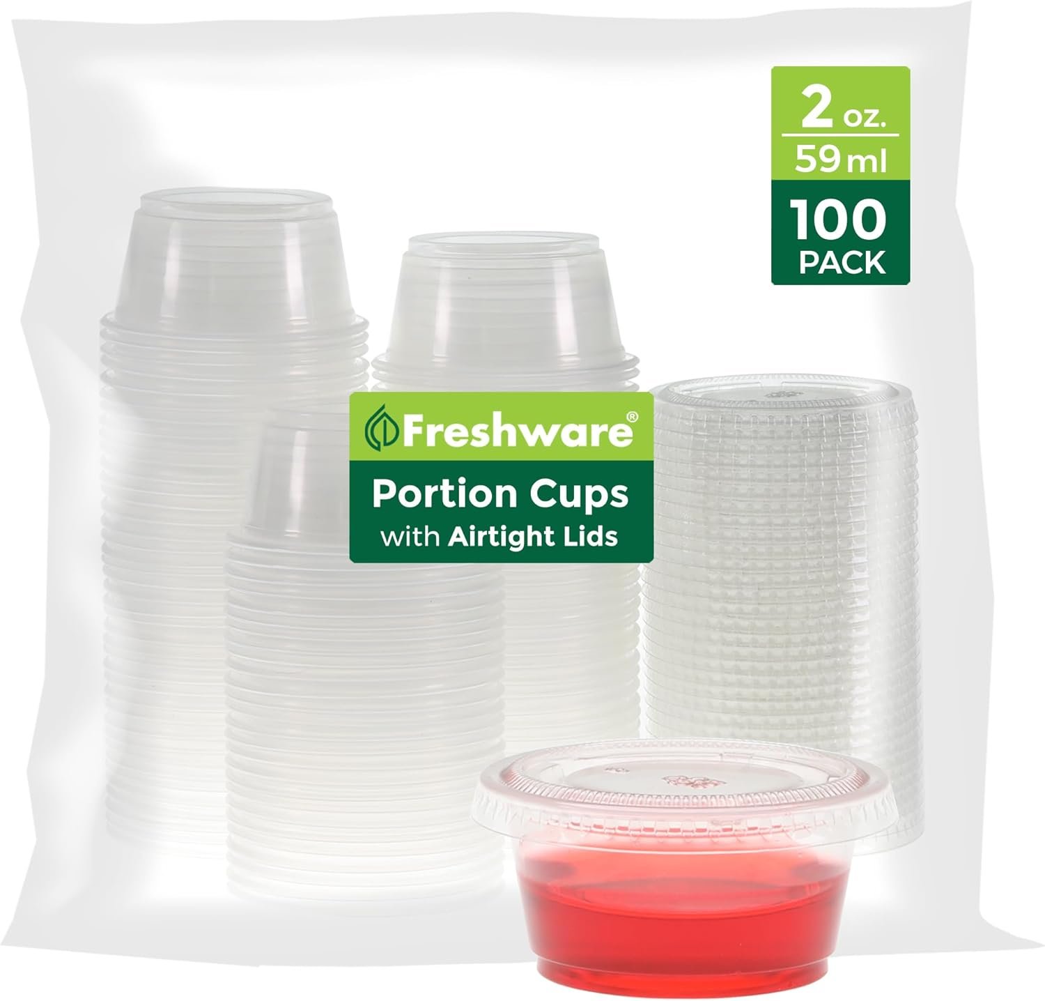 Copa de Porción Plástica 2 Onzas con Tapa Personalizada para Marca Blanca, Ideal para Preparación de Comidas, Salsas, Shot de Gelatina, Souffle y Salsas para Mojar, Proveedor de Fábrica.