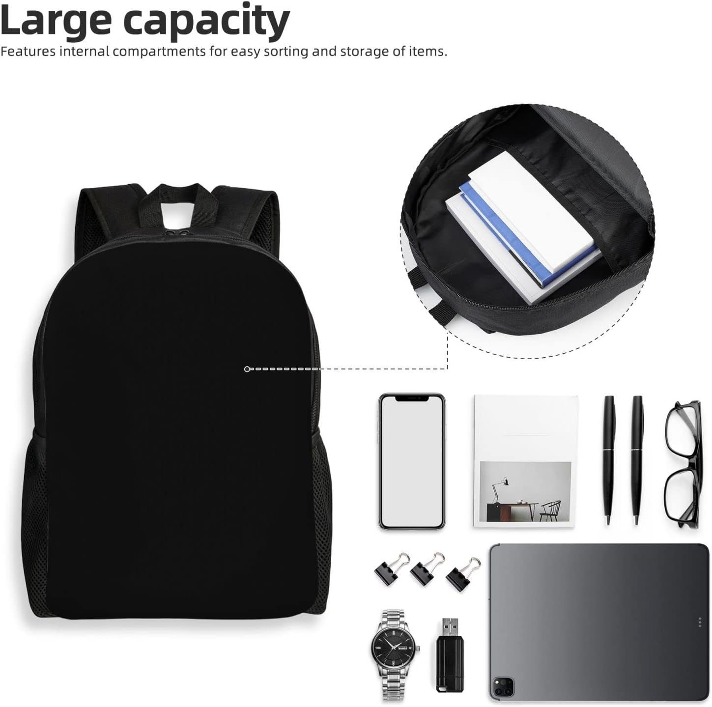 Mochila Personalizada con Logo Personalizado Negra para Mujeres y Hombres, Ligera y de Diseño, Ideal para Fotos y Texto, Marca Blanca Proveedor.