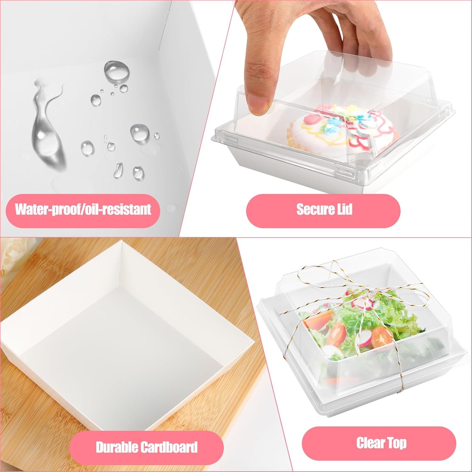 Cajas de Charcutería de Papel 100 Pack con Tapa Transparente, Cajas Desechables de Postre Cuadradas de 5 Pulgadas, Contenedores de Kraft para Alimentos con Cuerda para Sándwich, Porción de Pastel, Galletas, Postres, Marca Blanca de nuestro Proveedor. Cajas de Charcutería de Papel 100 Pack con Tapa Transparente, Cajas Desechables de Postre Cuadradas de 5 Pulgadas, Contenedores de Kraft para Alimentos con Cuerda para Sándwich, Porción de Pastel, Galletas, Postres, Marca Blanca de nuestro Proveedor.