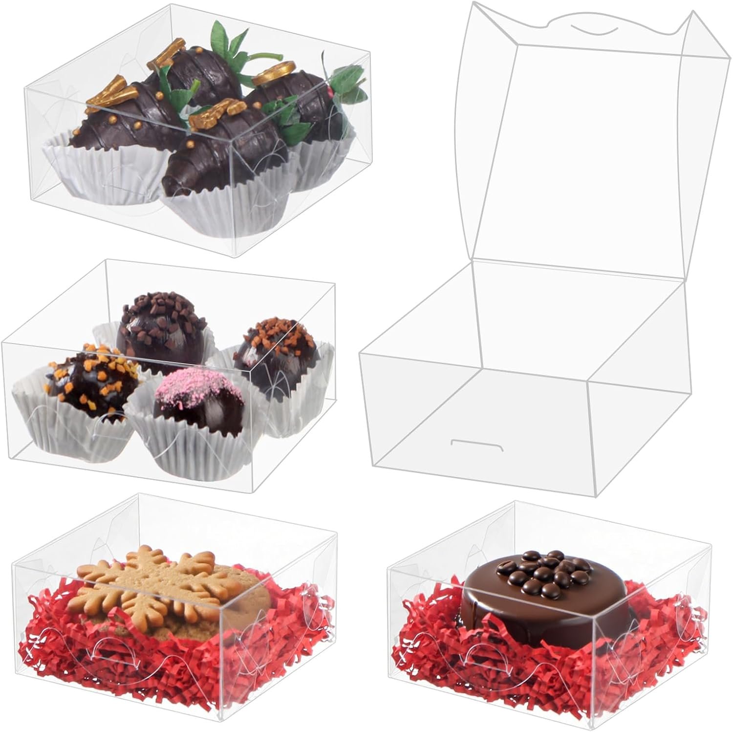 Cajas de regalo claras de 40pcs 4x4x2 pulgadas para pasteles, galletas, chocolate y recuerdos de bodas con logo personalizado, ideales para marcas blancas, fabricadas por un proveedor confiable.