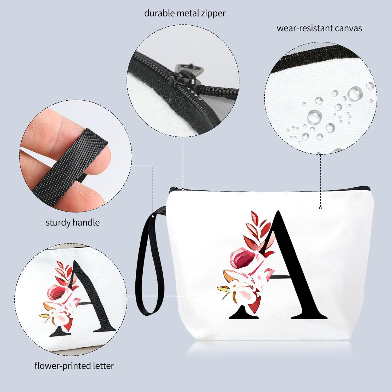 Logo Personalizado Neceser de Maquillaje Inicial - Bolsa de Cosméticos Personalizada Monograma Inicial Pequeña para Viajes y Artículos de Aseo, Regalos de Cumpleaños para Mujeres, Marca Blanca, Proveedor Letter A