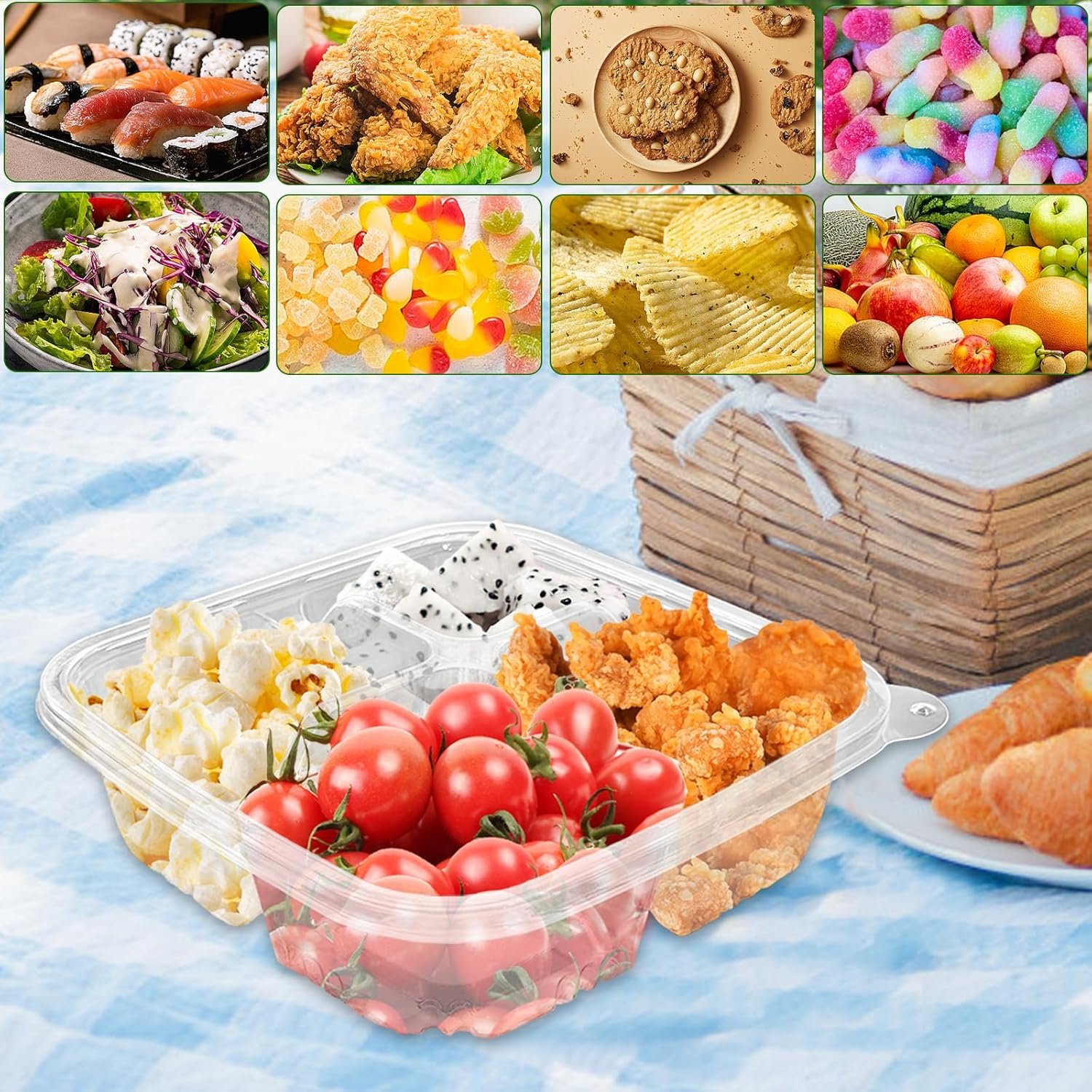 Contenedores desechables para snacks de 40 piezas con 4 compartimentos, ideal para preparación de comidas y almuerzos, con logo personalizado, perfectos para escuela, trabajo y viajes, fabricados por un proveedor confiable. Contenedores desechables para snacks de 40 piezas con 4 compartimentos, ideal para preparación de comidas y almuerzos, con logo personalizado, perfectos para escuela, trabajo y viajes, fabricados por un proveedor confiable.