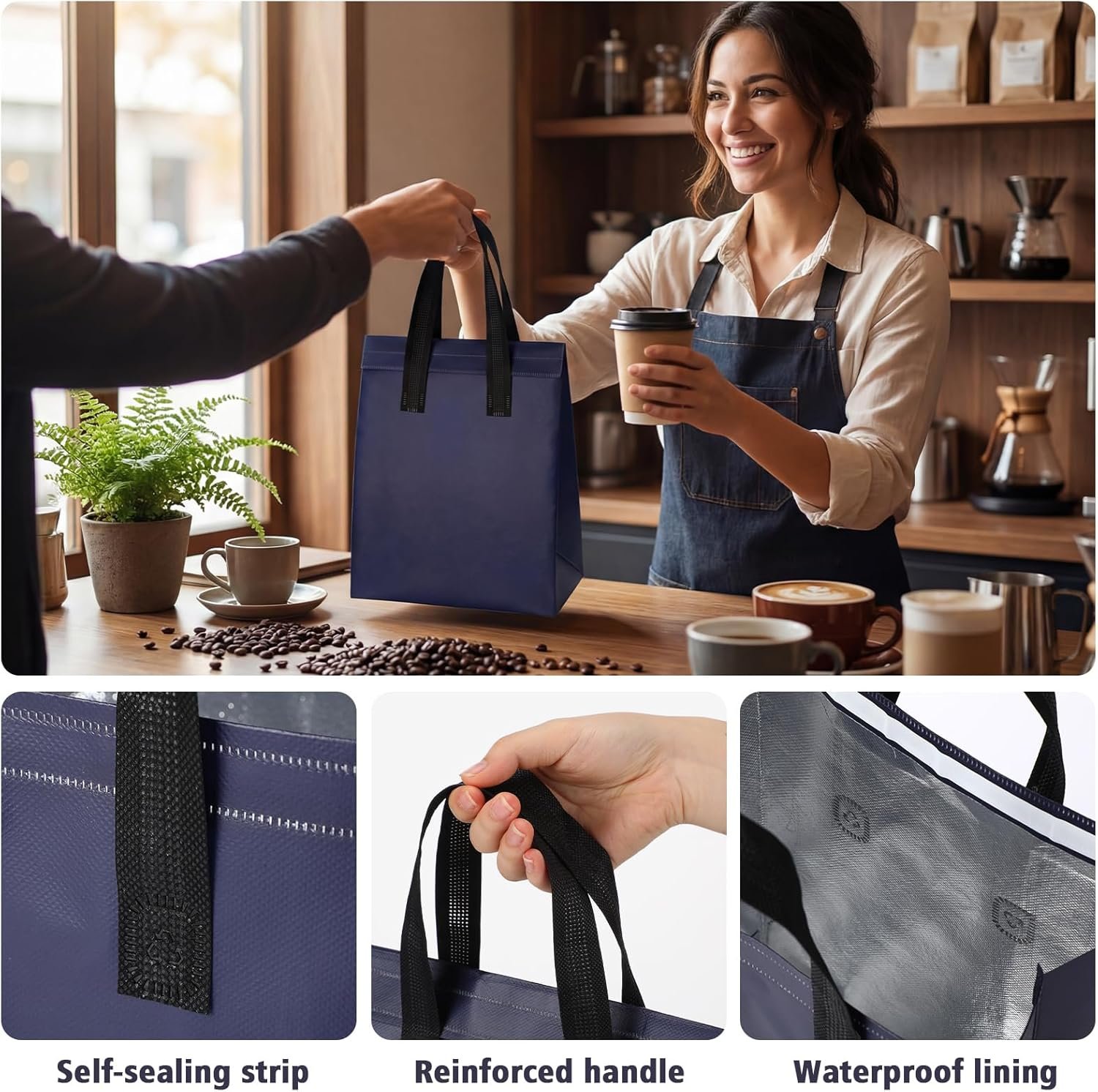 Bolsas Térmicas Personalizadas de 50 Piezas para Entrega de Comida 10 x 8 x 4 Pulgadas para Alimentos Calientes y Fríos, Café, Leche, Té y Mariscos Frescos para Catering y Restaurantes, Proveedor. Bolsas Térmicas Personalizadas de 50 Piezas para Entrega de Comida 10 x 8 x 4 Pulgadas para Alimentos Calientes y Fríos, Café, Leche, Té y Mariscos Frescos para Catering y Restaurantes, Proveedor.