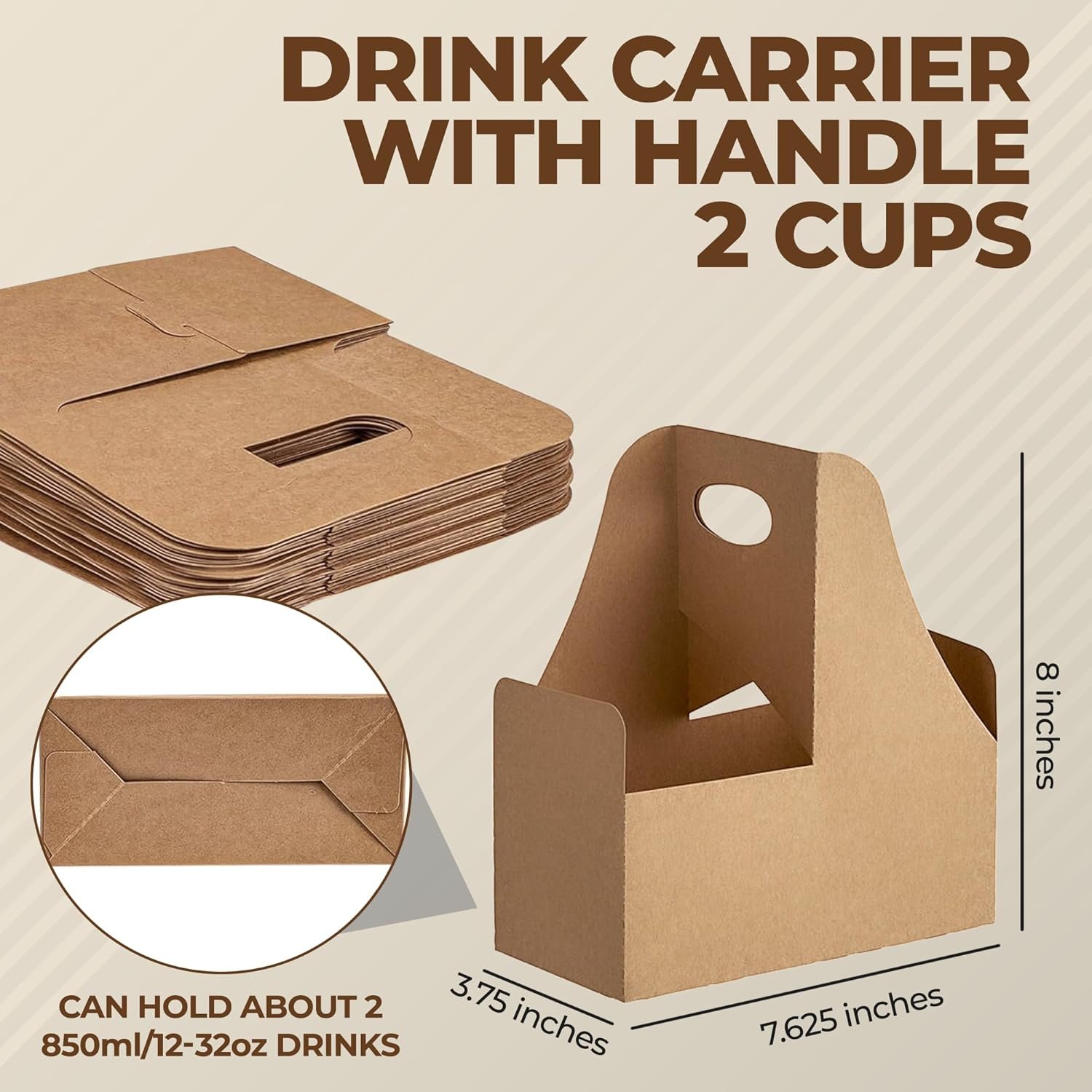 Logo Personalizado Transportador de Bebidas de 2 Tazas con Asa [25 Pack] Caddy Portátil para Bebidas | Soportes Desechables para Bebidas - Transportador para Entregas | Proveedor de Portavasos para Café con Asa