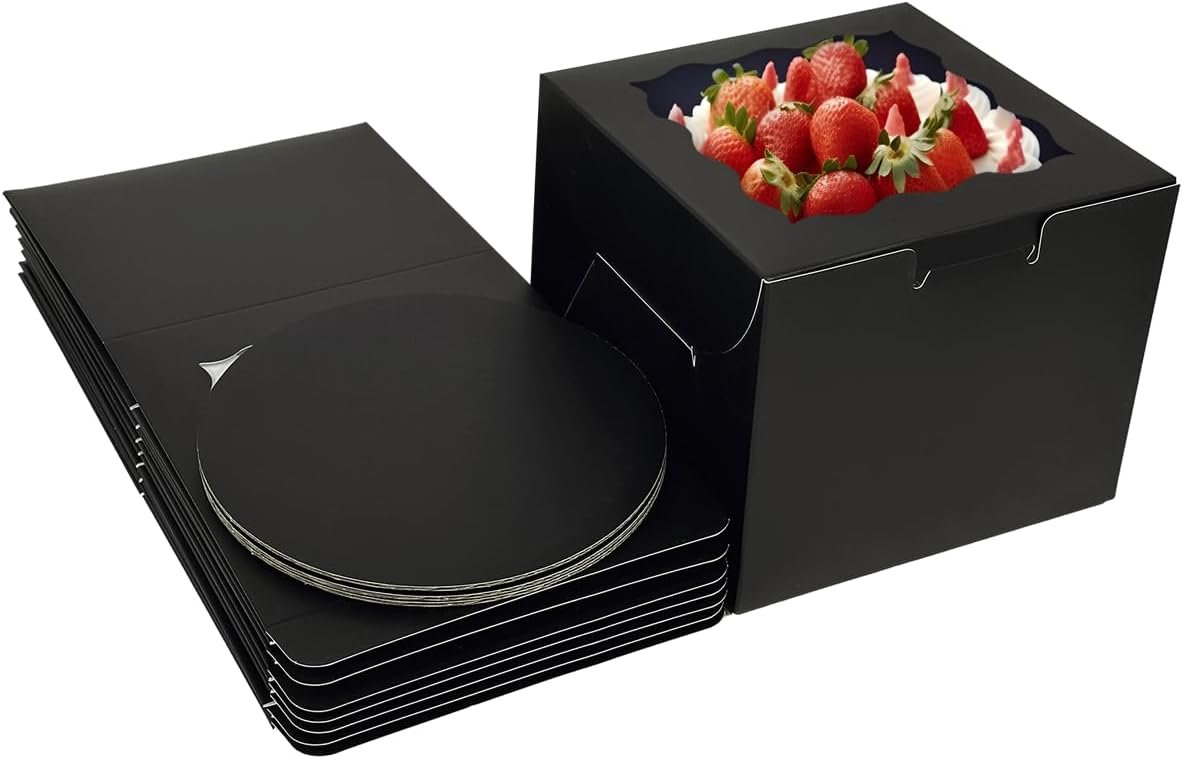 Logo Personalizado Cajas de Pastel de 8x8x5 Pulgadas con Ventana (18 Cajas de Pastel + 18 Tableros incluidos) Marca Blanca de 36 Piezas Proveedor