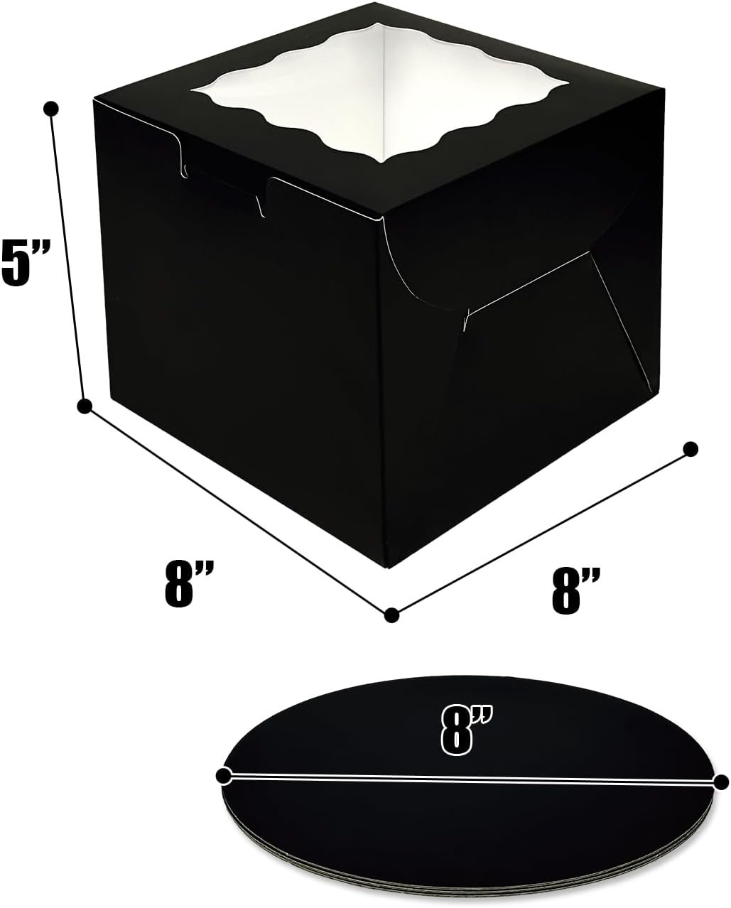 Logo Personalizado Cajas de Pastel de 8x8x5 Pulgadas con Ventana (18 Cajas de Pastel + 18 Tableros incluidos) Marca Blanca de 36 Piezas Proveedor