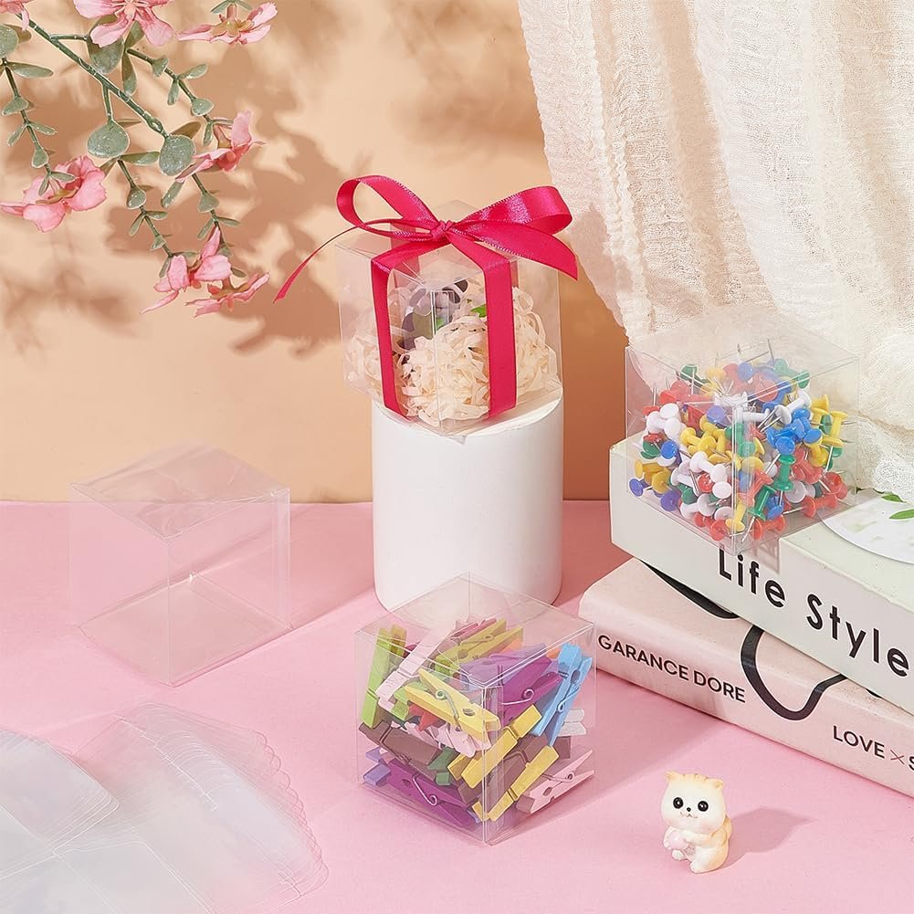 Caja de Favor Clara de 60PCS 2.4x2.4x2.4 Pulgadas para Dulces, Chocolate y Postres, para Bodas y Fiestas de Halloween y Navidad, con Logo Personalizado, Proveedor de Empaques.