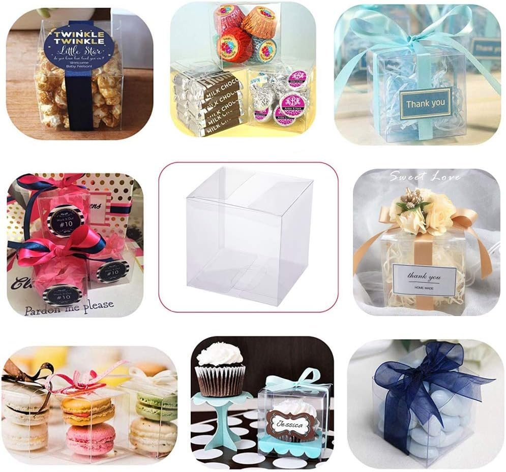 Caja de Favor Clara de 60PCS 2.4x2.4x2.4 Pulgadas para Dulces, Chocolate y Postres, para Bodas y Fiestas de Halloween y Navidad, con Logo Personalizado, Proveedor de Empaques.