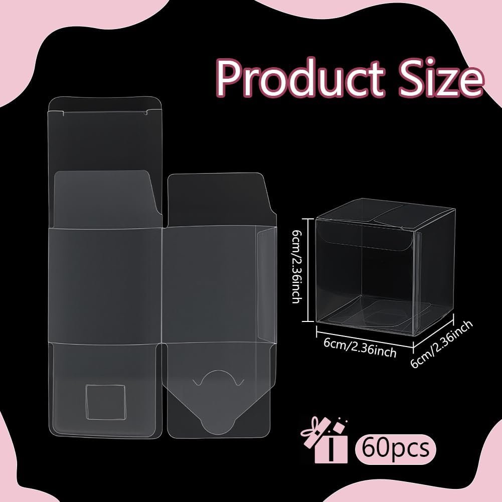 Caja de Favor Clara de 60PCS 2.4x2.4x2.4 Pulgadas para Dulces, Chocolate y Postres, para Bodas y Fiestas de Halloween y Navidad, con Logo Personalizado, Proveedor de Empaques.
