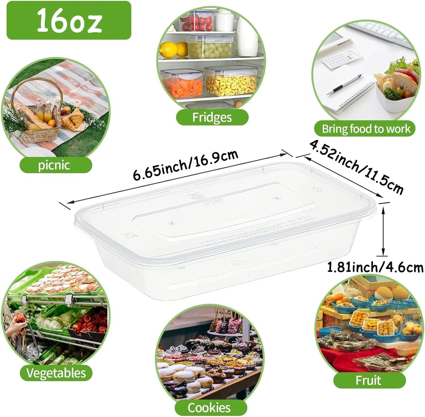 Contenedores de Almacenamiento de Alimentos Desechables de 16 oz con Tapas Herméticas, 50 Pcs, Personalizado Logo, Recipientes Reutilizables para Comida, A Prueba de Fugas, Apta para Microondas, Lavavajillas y Congelador, Proveedor.