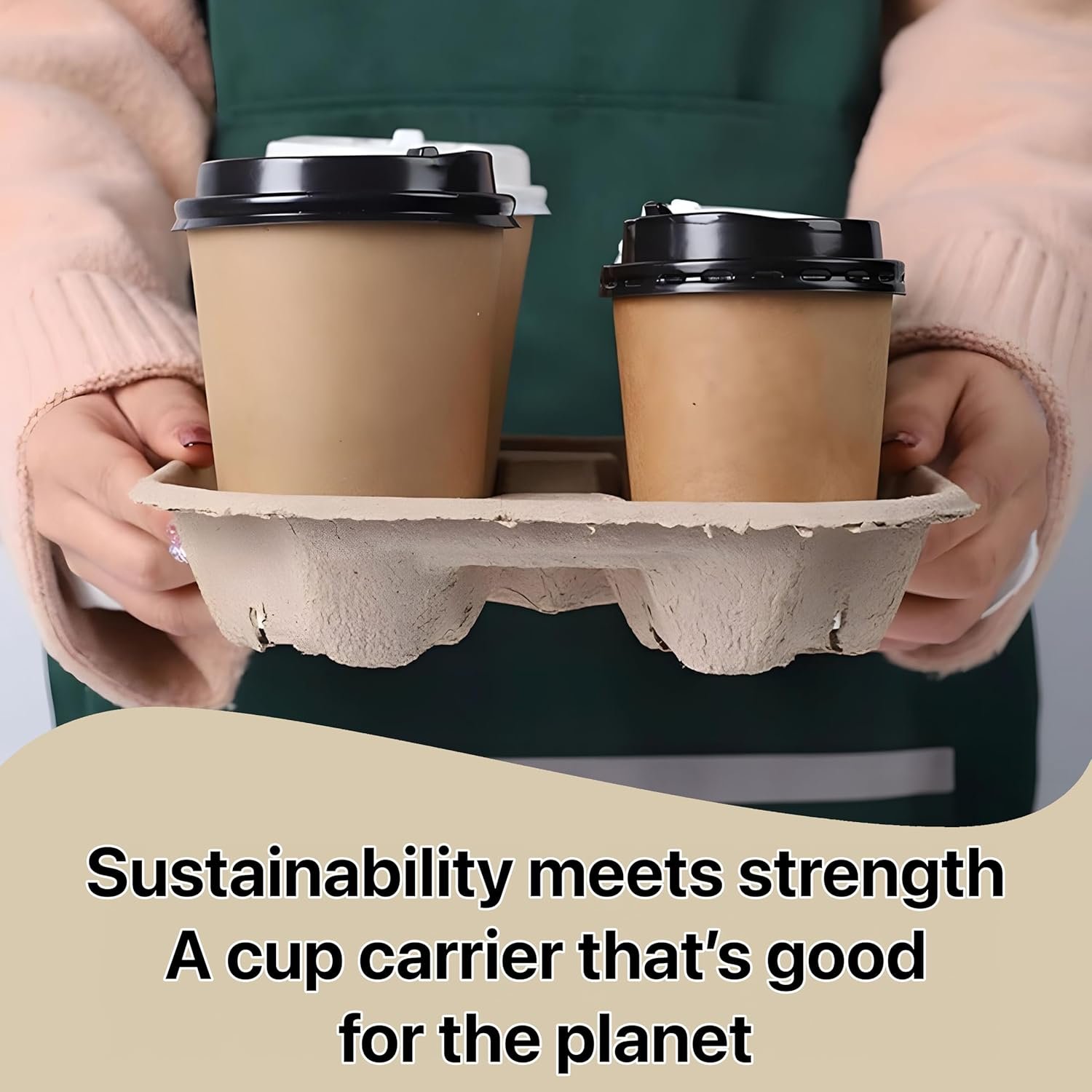 Logo Personalizado Portavasos de 4 Compartimentos [Paquete de 25], Bandeja Ecológica Biodegradable Sin Derrames para Bebidas Calientes y Frías, Uso para Delivery de Comida, Proveedor de Productos (25 Pack, 4 Tazas).