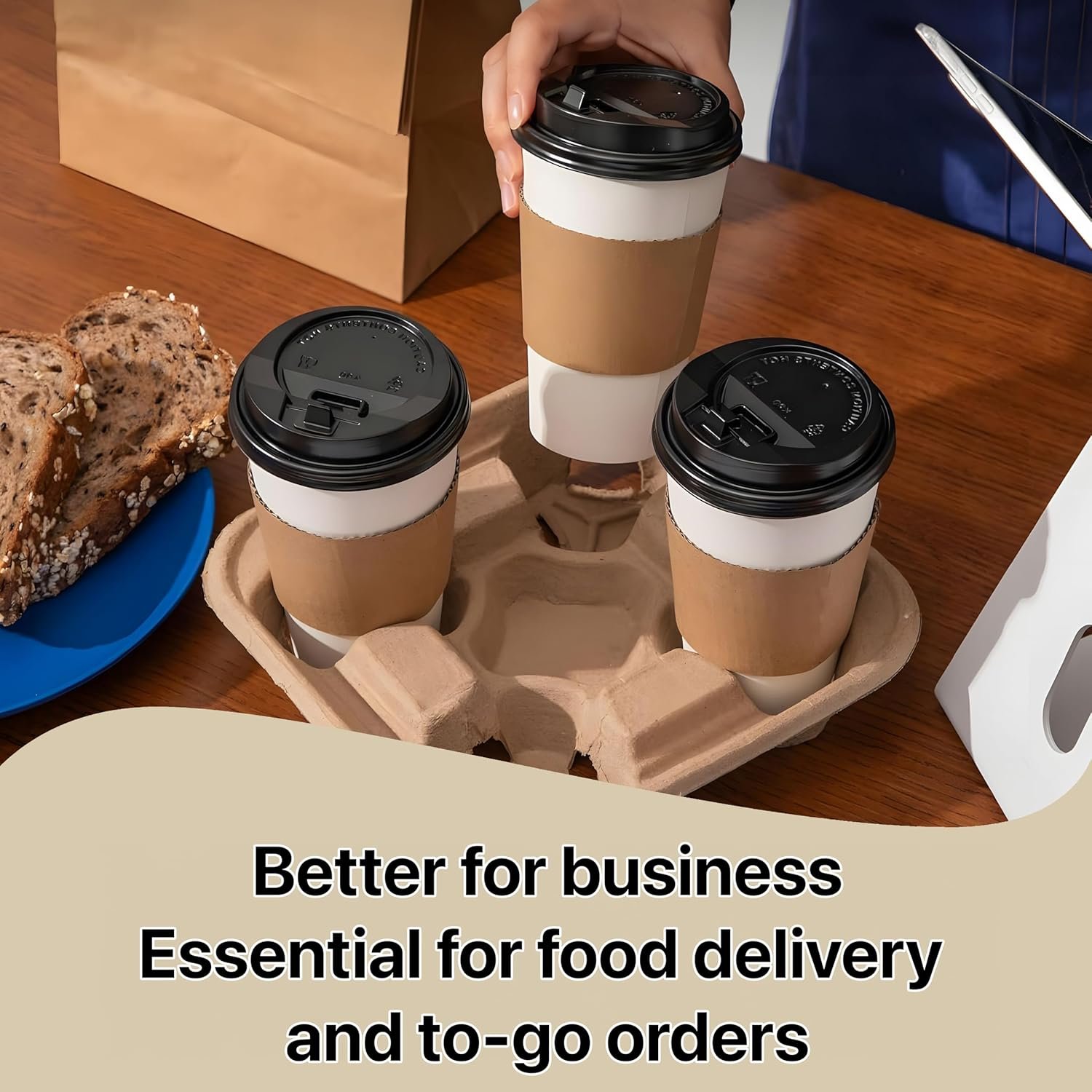 Logo Personalizado Portavasos de 4 Compartimentos [Paquete de 25], Bandeja Ecológica Biodegradable Sin Derrames para Bebidas Calientes y Frías, Uso para Delivery de Comida, Proveedor de Productos (25 Pack, 4 Tazas).