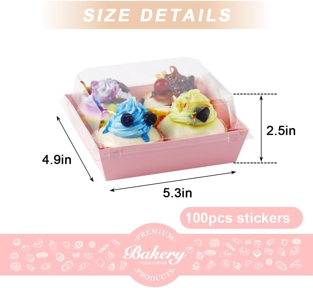 Caja de Charcutería con Logo Personalizado, 100 Pack de Contenedores Desechables Rosa de 5.3x4.9x2.5 Pulgadas para Galletas, Sándwiches, Pasteles y Postres, Fabricante Proveedor.
