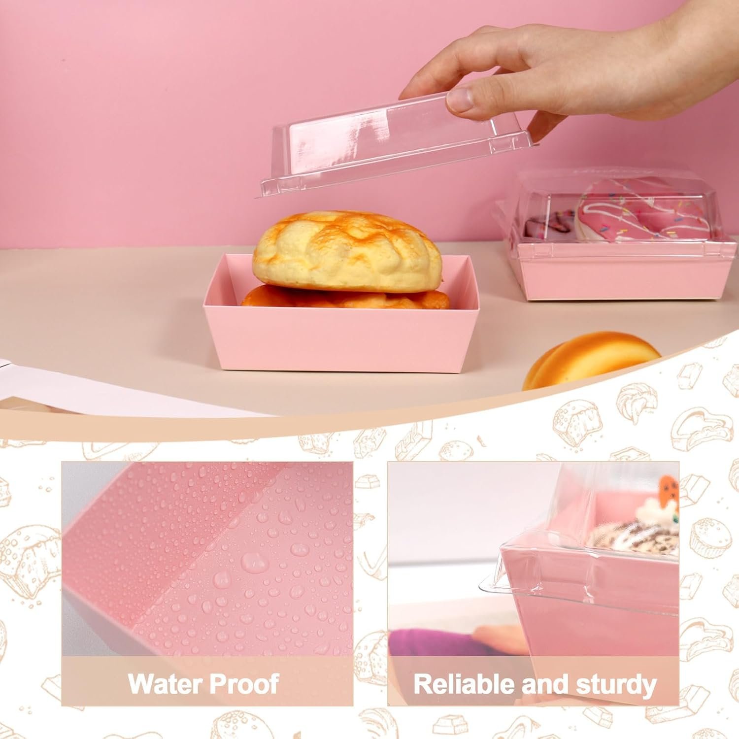 Caja de Charcutería con Logo Personalizado, 100 Pack de Contenedores Desechables Rosa de 5.3x4.9x2.5 Pulgadas para Galletas, Sándwiches, Pasteles y Postres, Fabricante Proveedor.