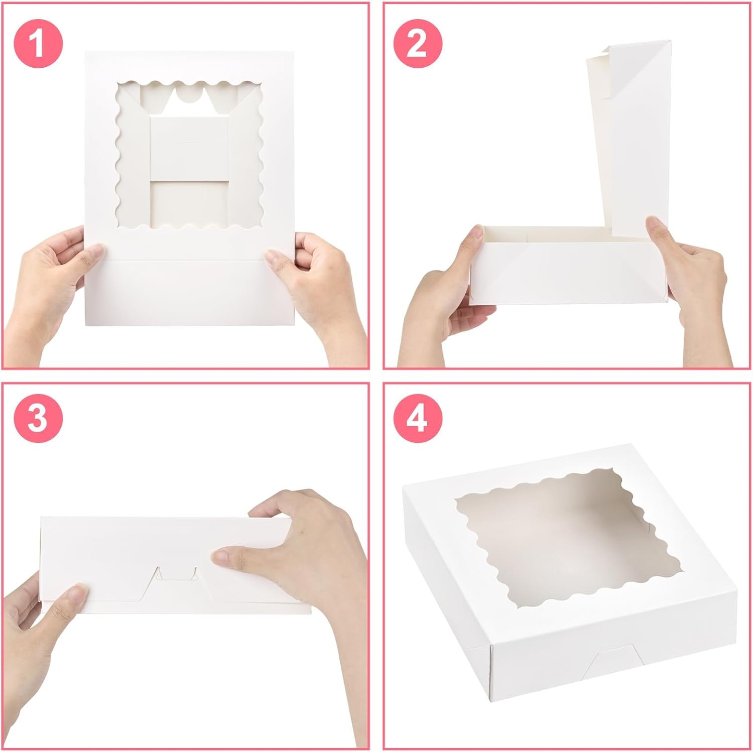 Caja de pasteles con ventana de 20 PCS, 8 x 8 x 2.5 pulgadas, cajas auto-popup para galletas, postres con logo personalizado, ideales para chocolate, fresas, pasteles, muffins, donuts, proveedora de envases. Caja de pasteles con ventana de 20 PCS, 8 x 8 x 2.5 pulgadas, cajas auto-popup para galletas, postres con logo personalizado, ideales para chocolate, fresas, pasteles, muffins, donuts, proveedora de envases.