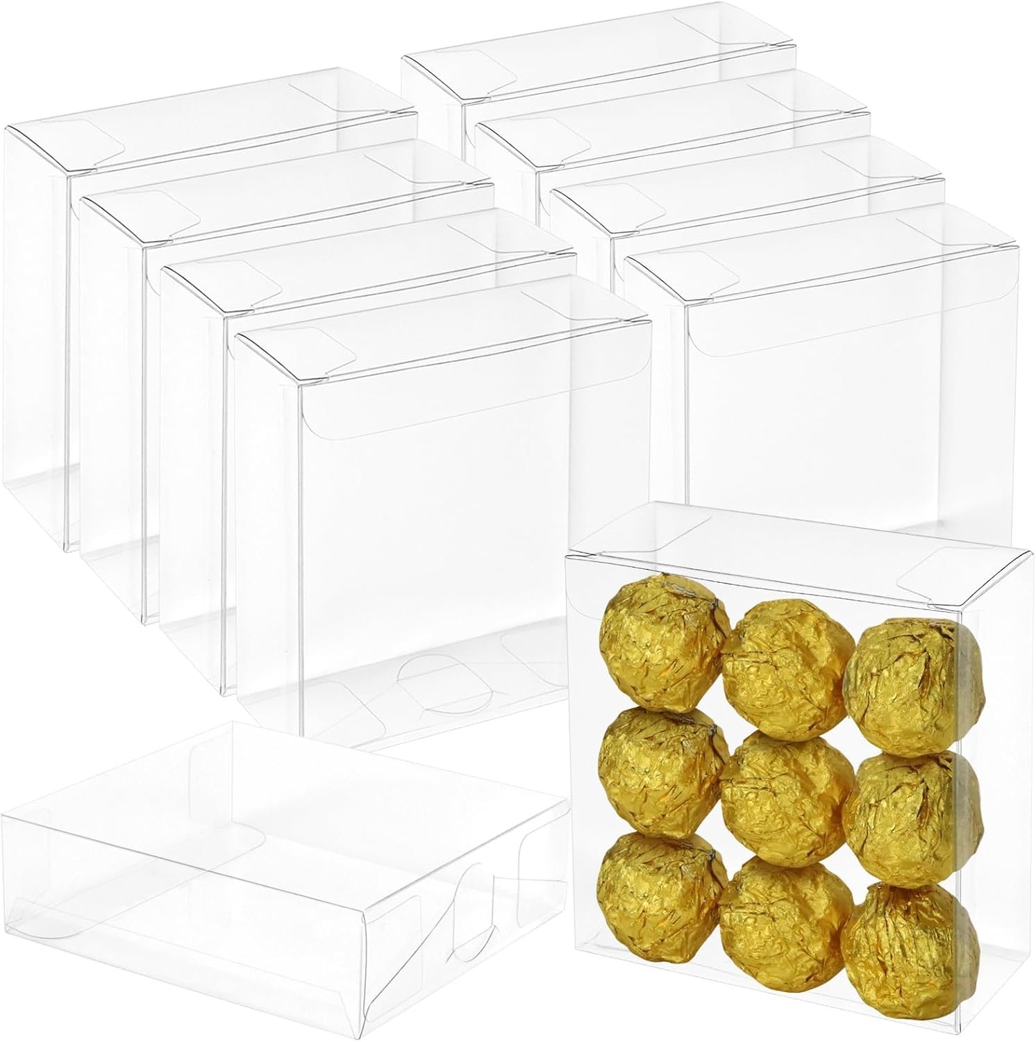 Logo Personalizado Cajas de Plástico Transparentes 30 Pack con Ventana Completa 4x4x1.2 pulgadas para Empaque de Galletas, Chocolate, Macarons, Dulces como Regalo para Bodas, Fiestas de Navidad y Festividades, Proveedor.