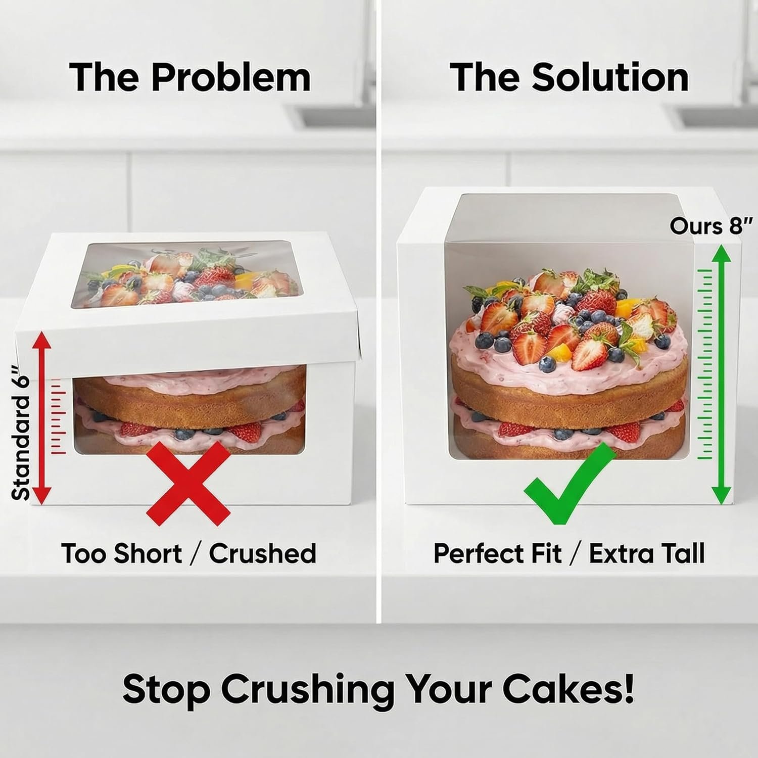 Caja de pasteles desechable con ventana y base, 2 paquetes de 10x10x8 pulgadas, ideal para reposteros, fiestas de cumpleaños y eventos escolares | Marca Blanca para pasteles de 10 pulgadas de Fábrica.